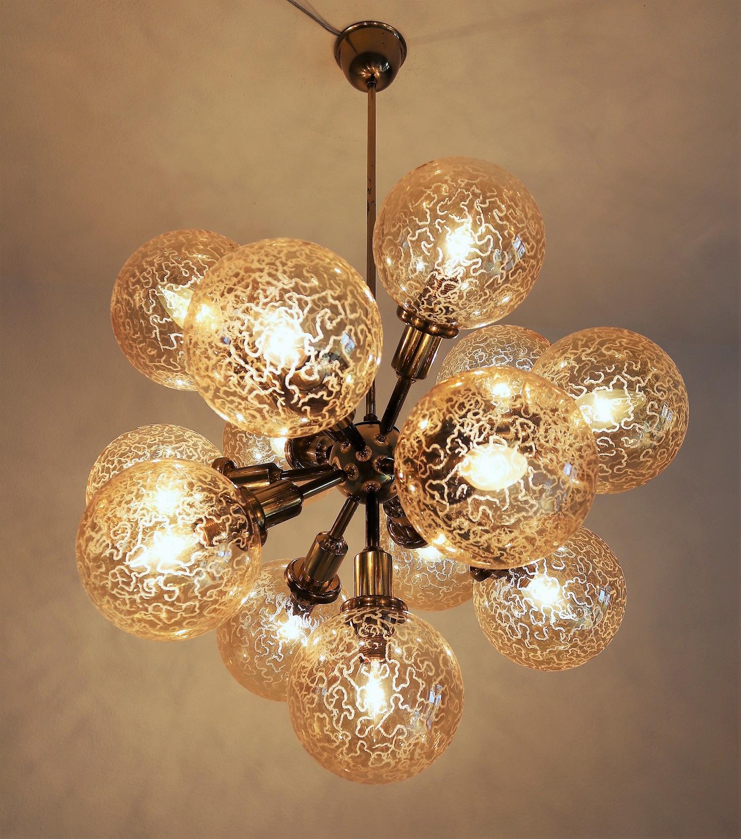 Midcentury Brass and Glass Sputnik Chandelier by Kaiser Leuchten, 1970s 9