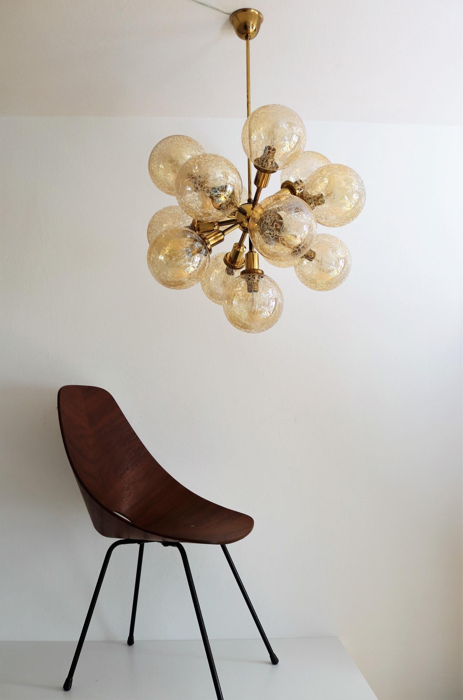 Midcentury Brass and Glass Sputnik Chandelier by Kaiser Leuchten, 1970s 10