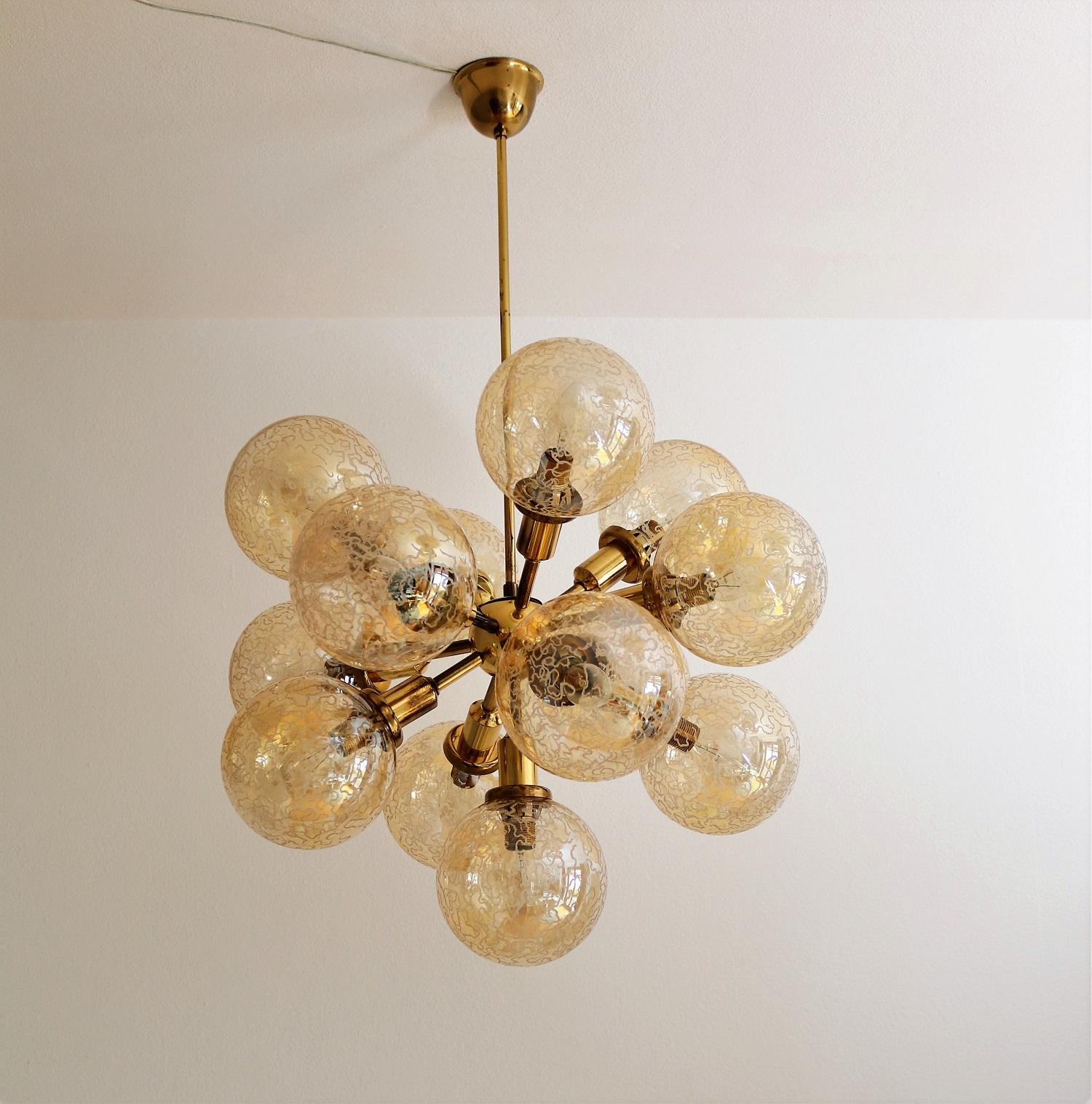 Late 20th Century Midcentury Brass and Glass Sputnik Chandelier by Kaiser Leuchten, 1970s