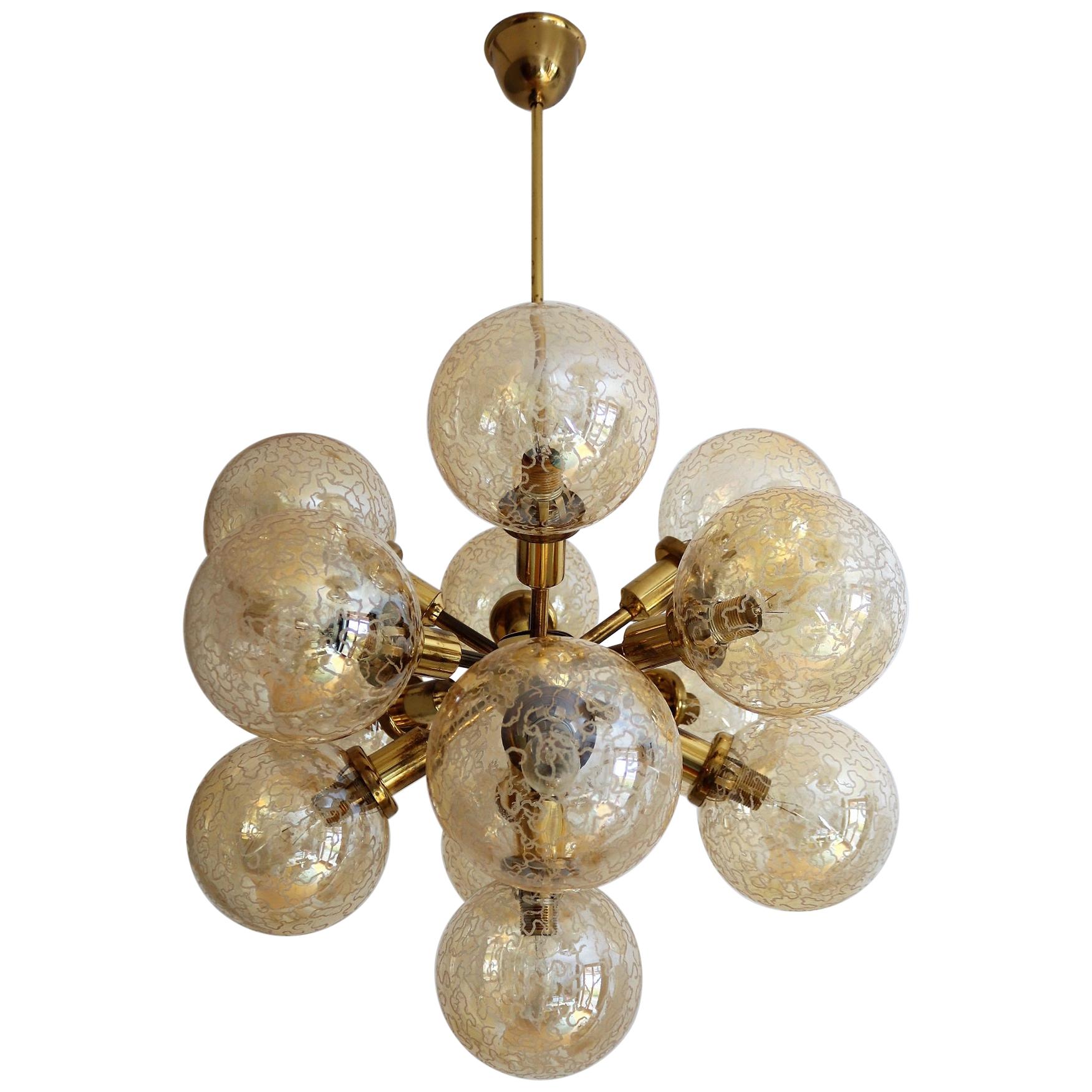 Midcentury Brass and Glass Sputnik Chandelier by Kaiser Leuchten, 1970s