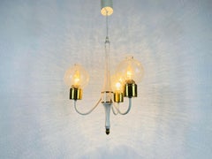 Midcentury Brass and Glass 3-Arm Tulip Chandelier, 1960s