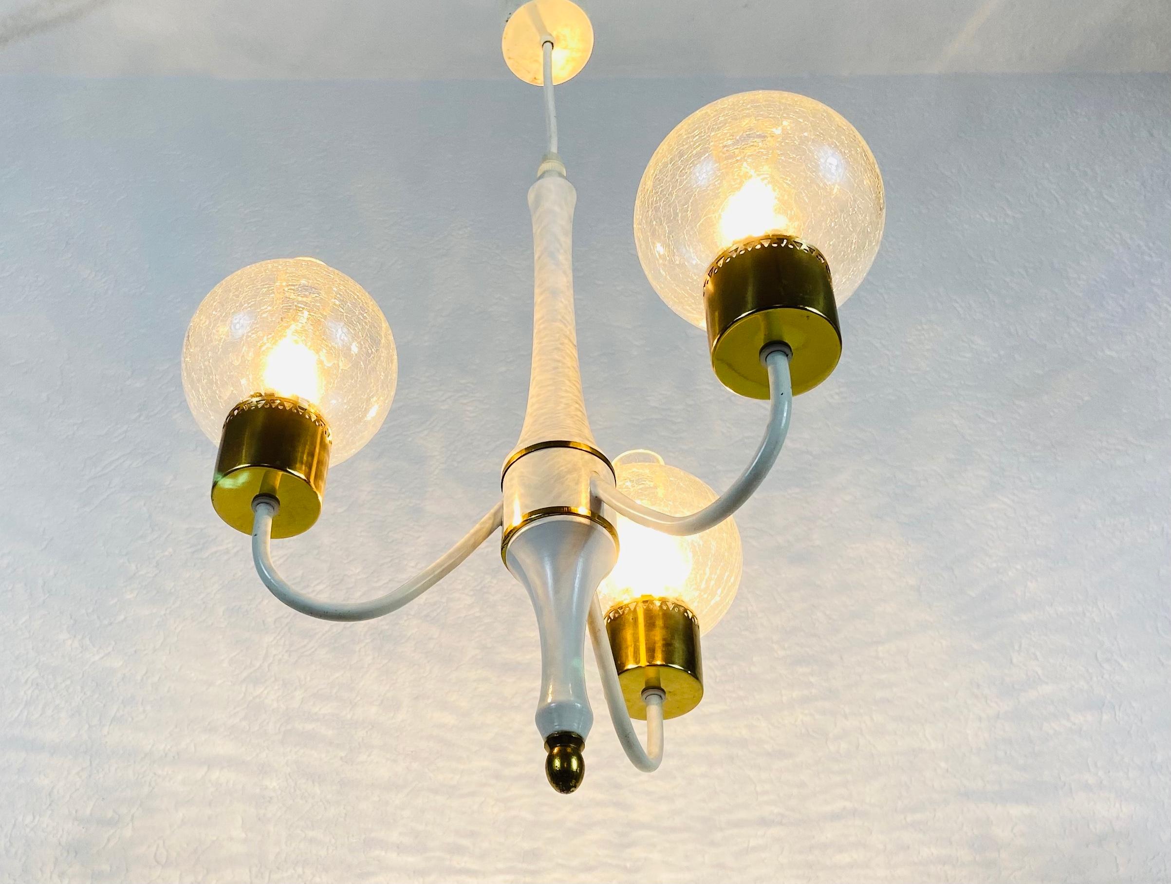 Midcentury Brass and Glass 3-Arm Tulip Chandelier, 1960s In Good Condition For Sale In Hagenbach, DE