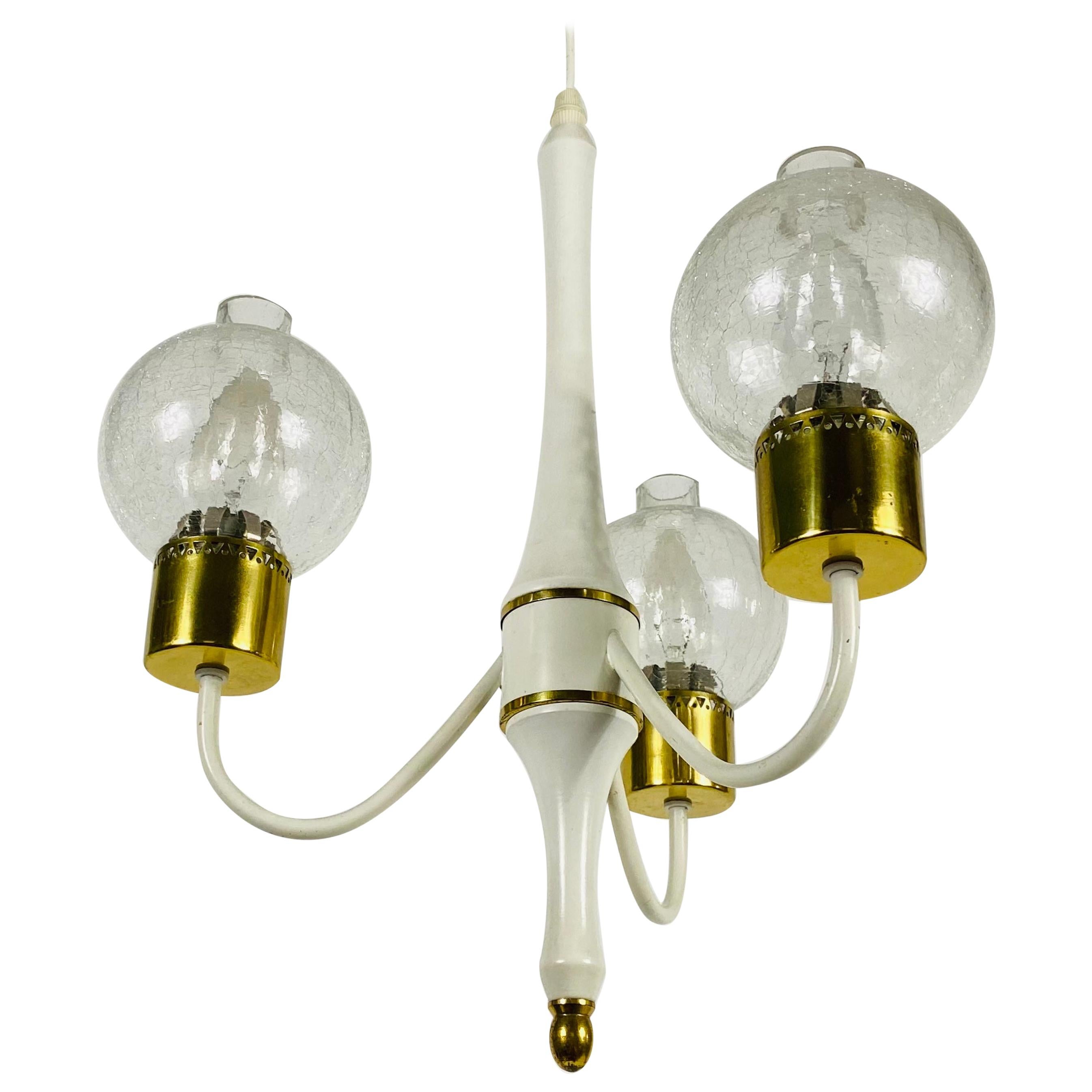 Midcentury Brass and Glass 3-Arm Tulip Chandelier, 1960s For Sale