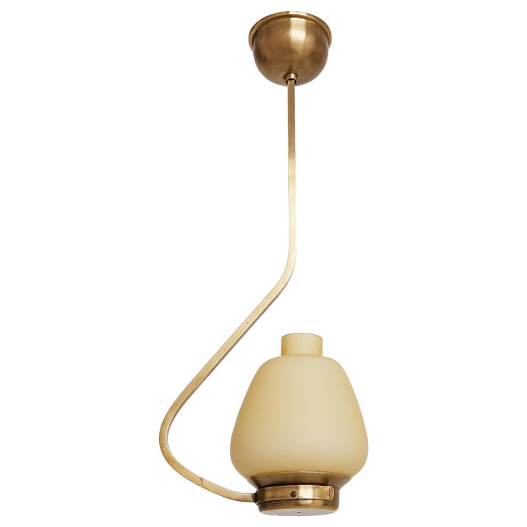 Midcentury Brass and Glass Ceiling Light For Sale