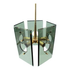 Midcentury Brass and Glass Italian Chandelier by Gino Paroldo, 1950s