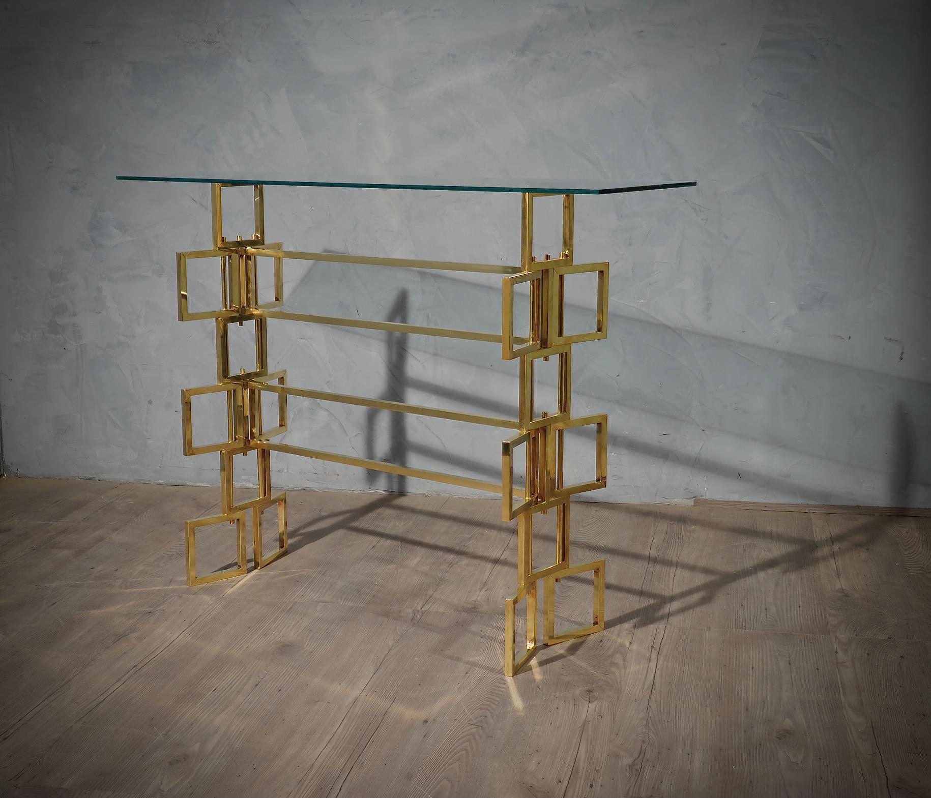 MidCentury Brass and Glass Italian Console, 1980 6