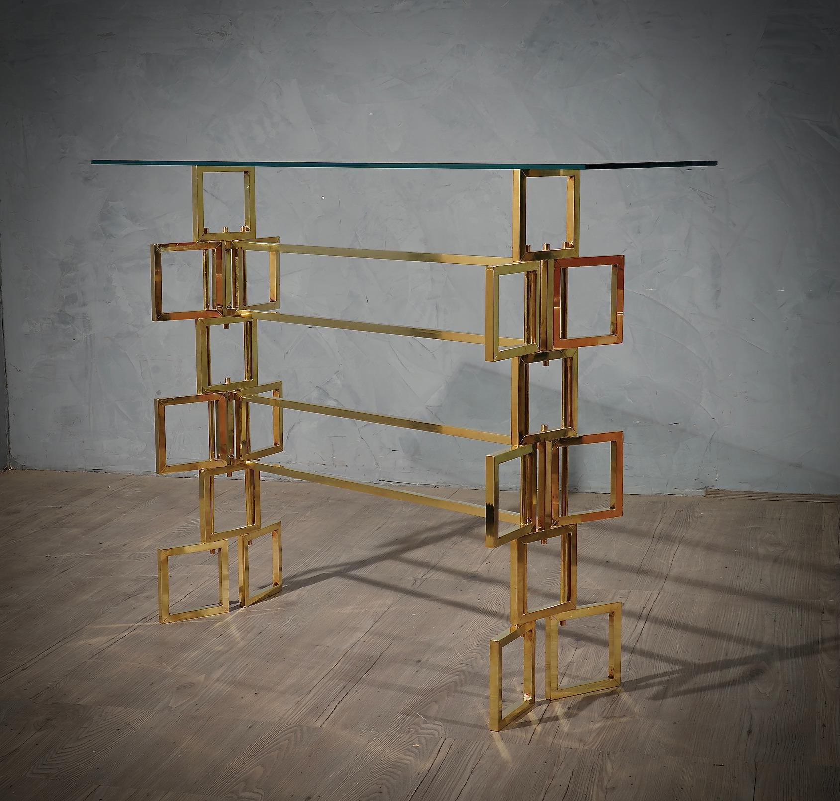 MidCentury Brass and Glass Italian Console, 1980 7