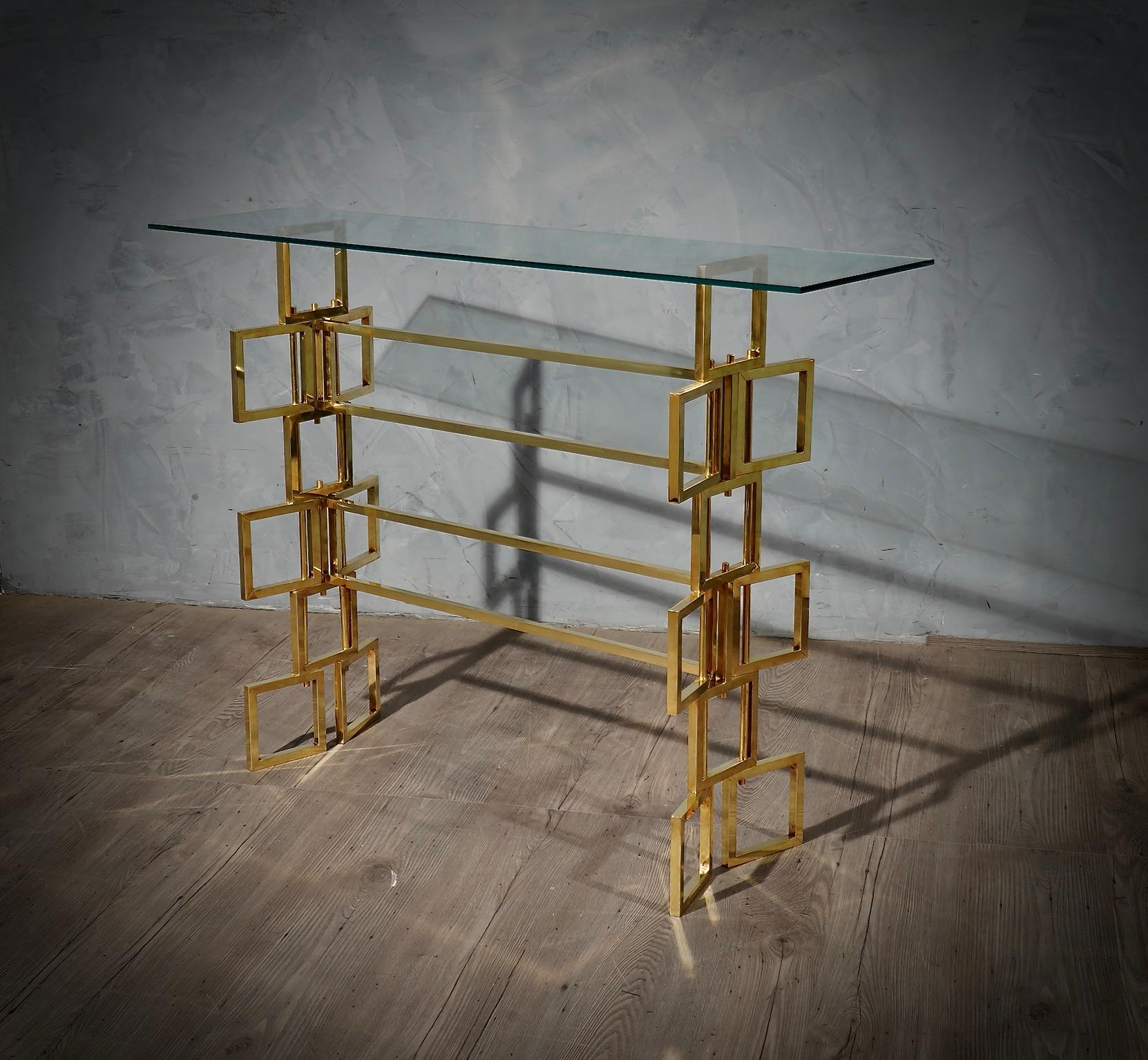 Mid-Century Modern MidCentury Brass and Glass Italian Console Table, 1980