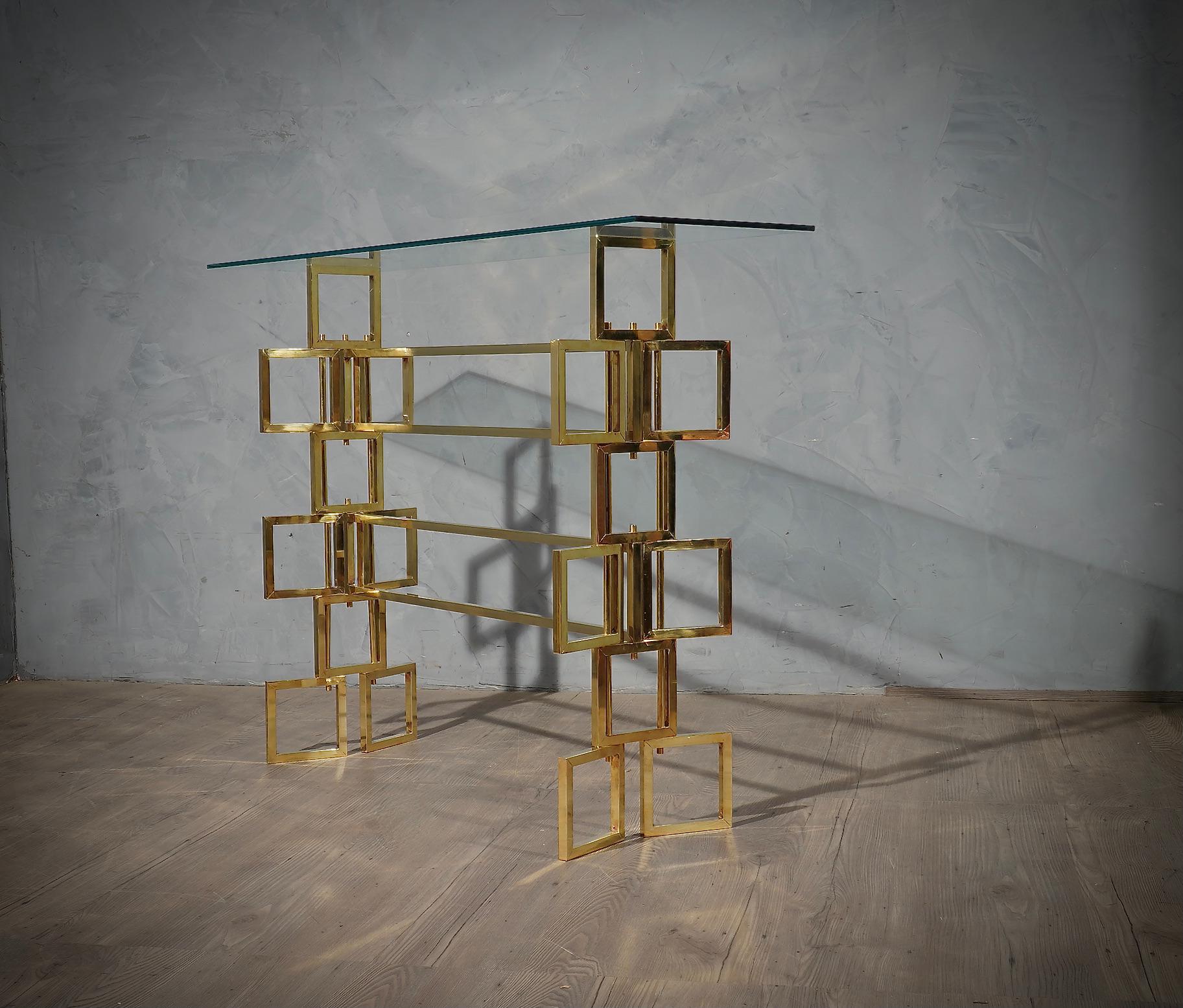 Mid-Century Modern MidCentury Brass and Glass Italian Console, 1980