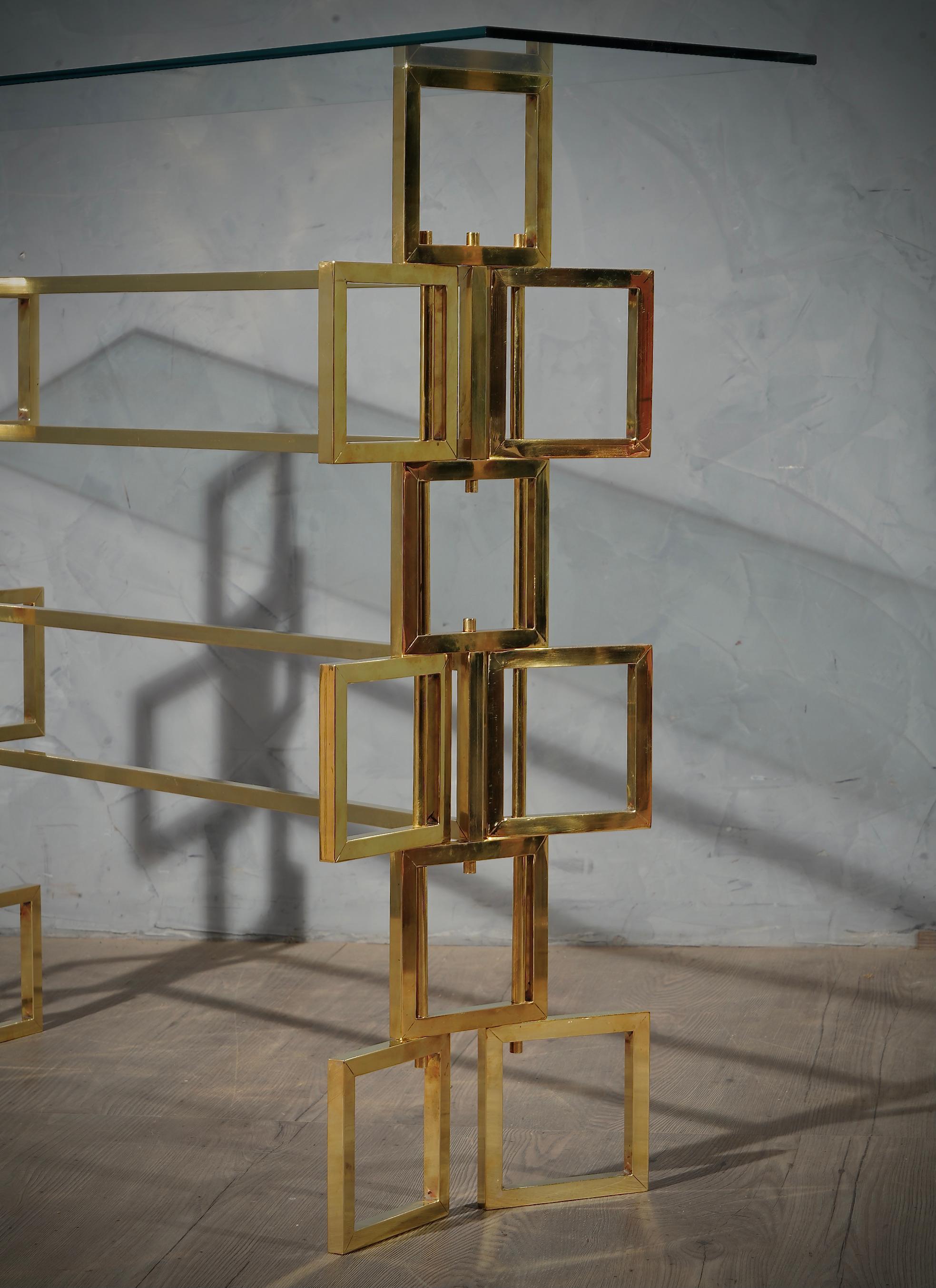 MidCentury Brass and Glass Italian Console, 1980 1