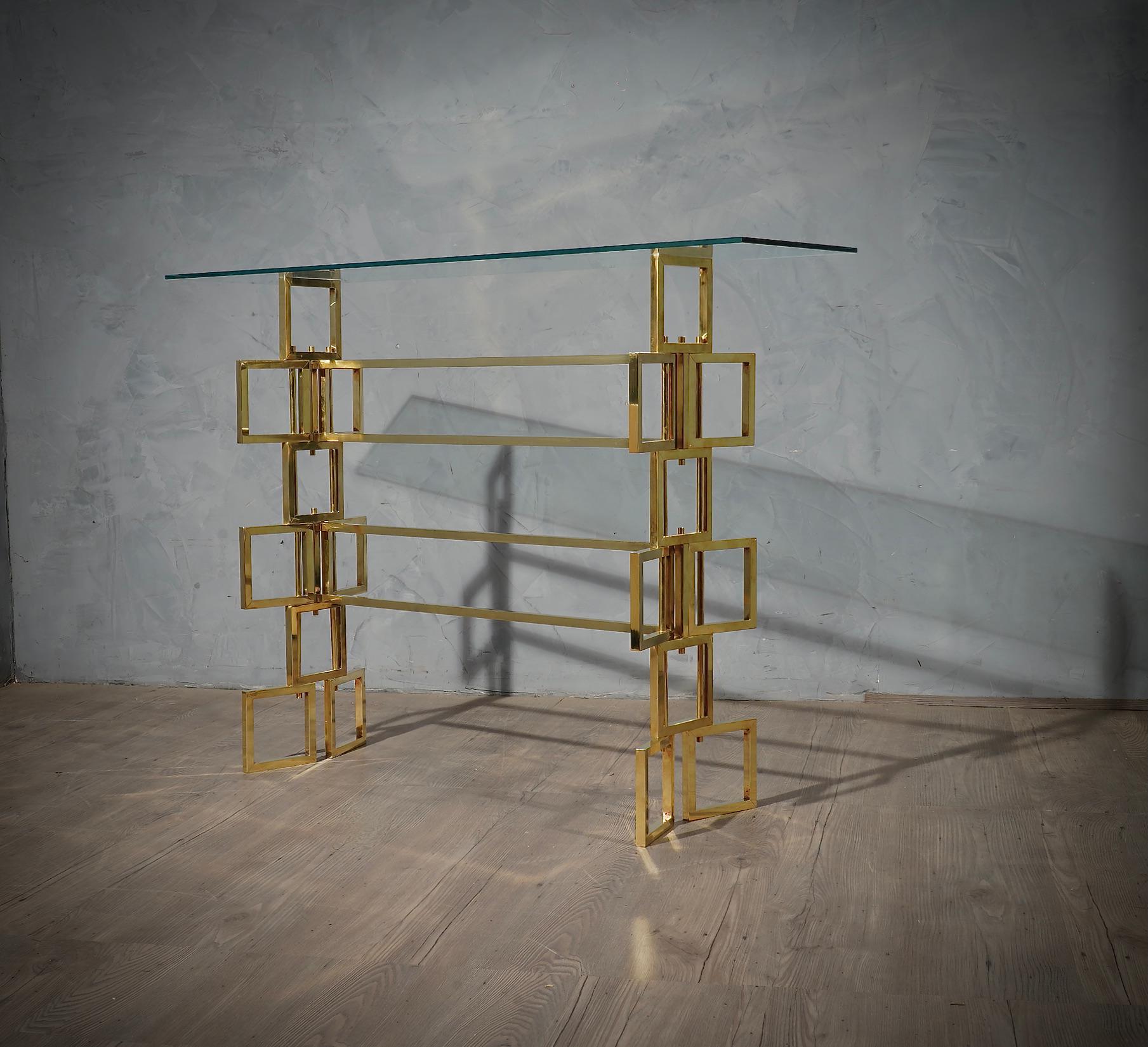 MidCentury Brass and Glass Italian Console, 1980 2