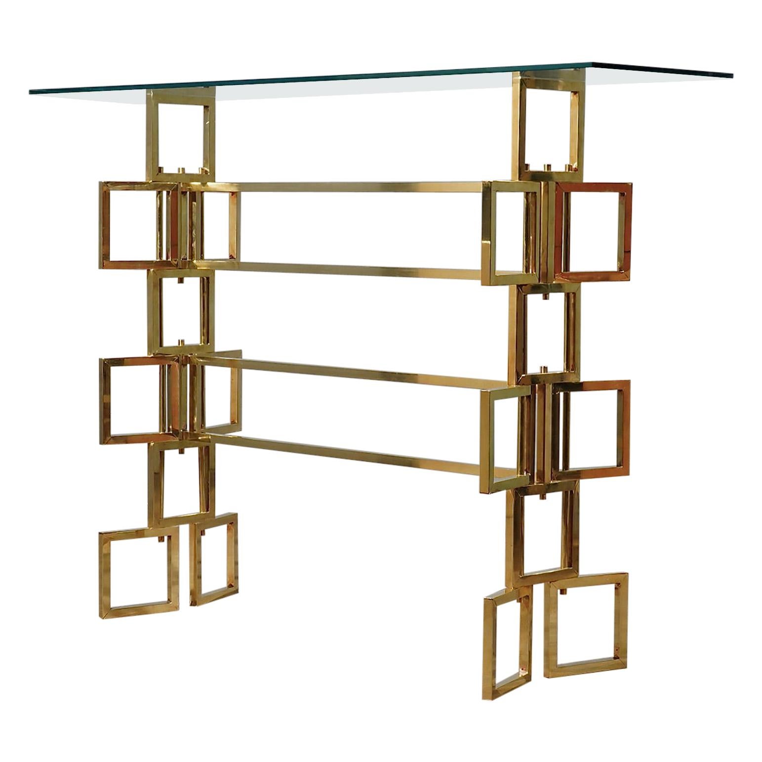 MidCentury Brass and Glass Italian Console, 1980