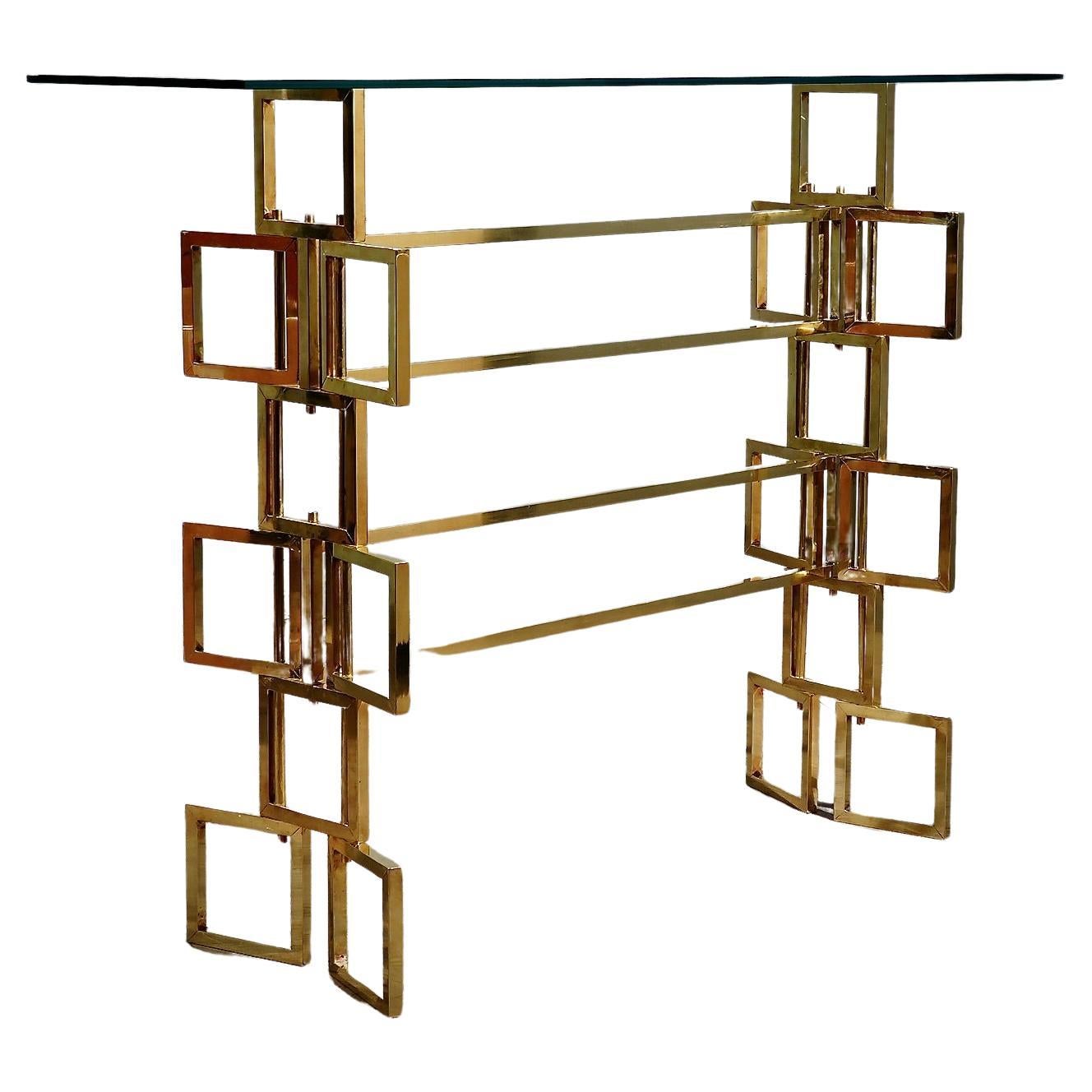 MidCentury Brass and Glass Italian Console Table, 1980 For Sale