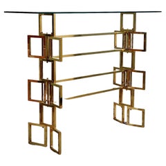 Retro MidCentury Brass and Glass Italian Console Table, 1980