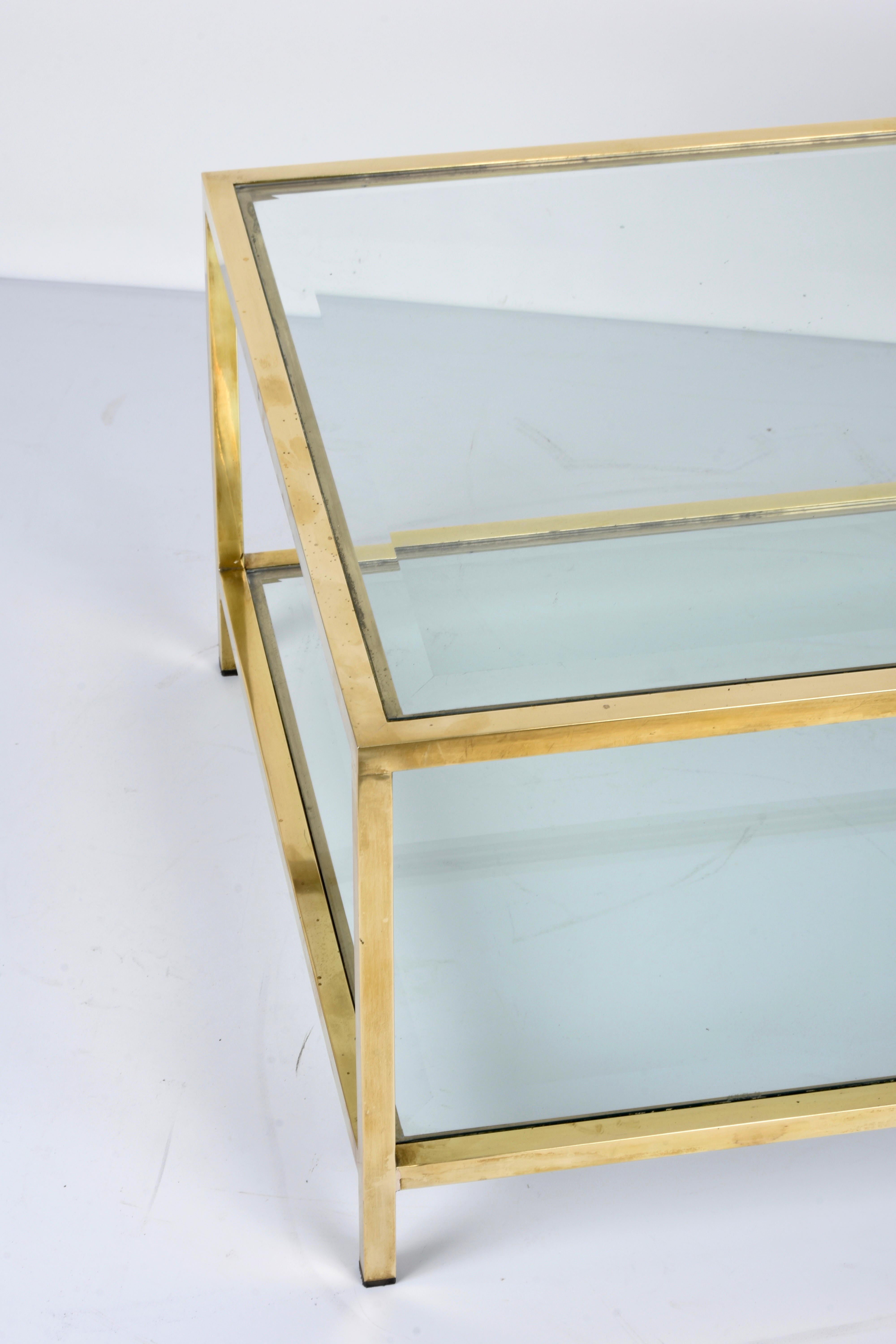 MidCentury Brass and Glass Italian Double-Tiered Rectangular Coffee Table, 1970s For Sale 5