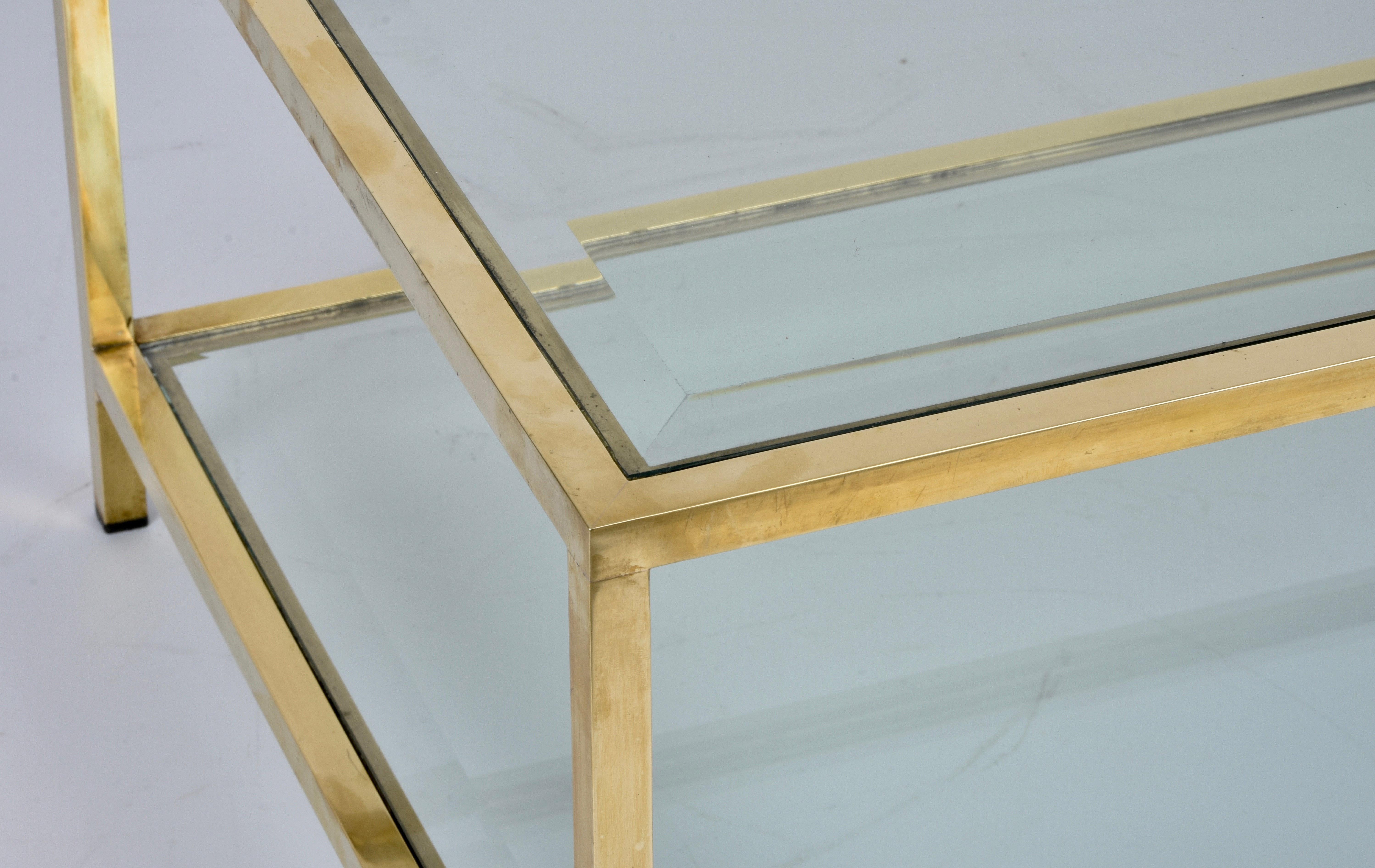 MidCentury Brass and Glass Italian Double-Tiered Rectangular Coffee Table, 1970s For Sale 6