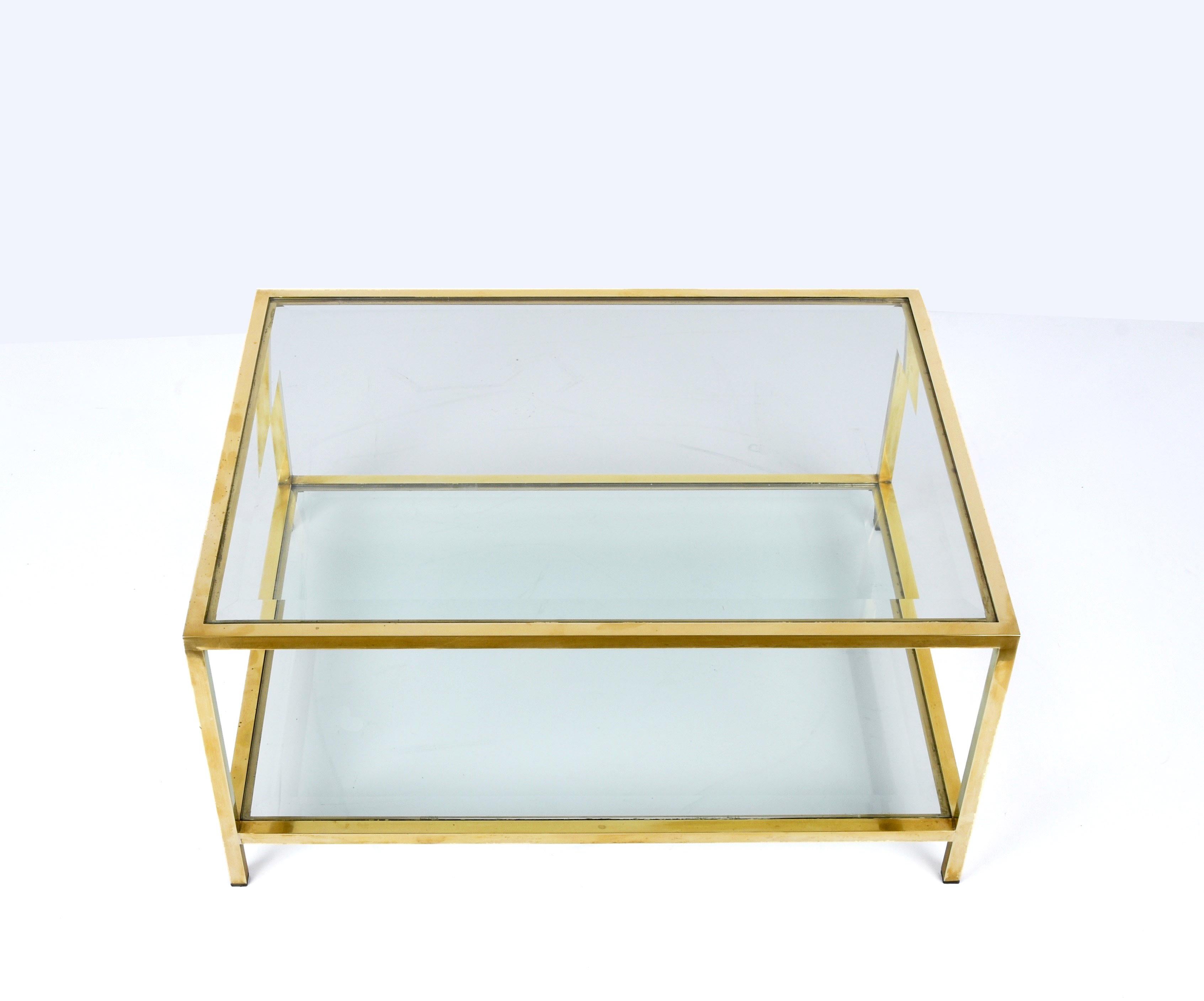 MidCentury Brass and Glass Italian Double-Tiered Rectangular Coffee Table, 1970s For Sale 7