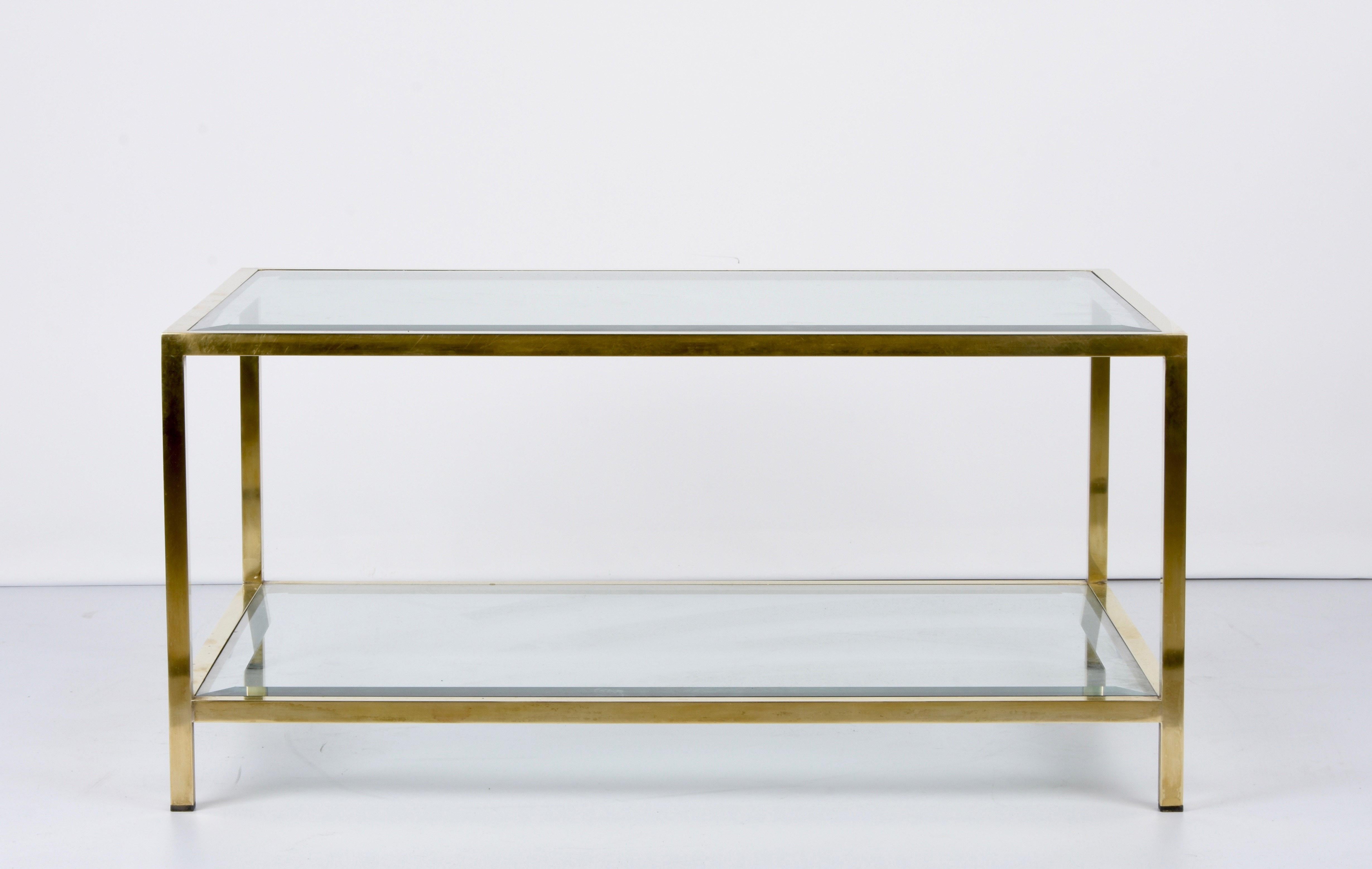 MidCentury Brass and Glass Italian Double-Tiered Rectangular Coffee Table, 1970s For Sale 11