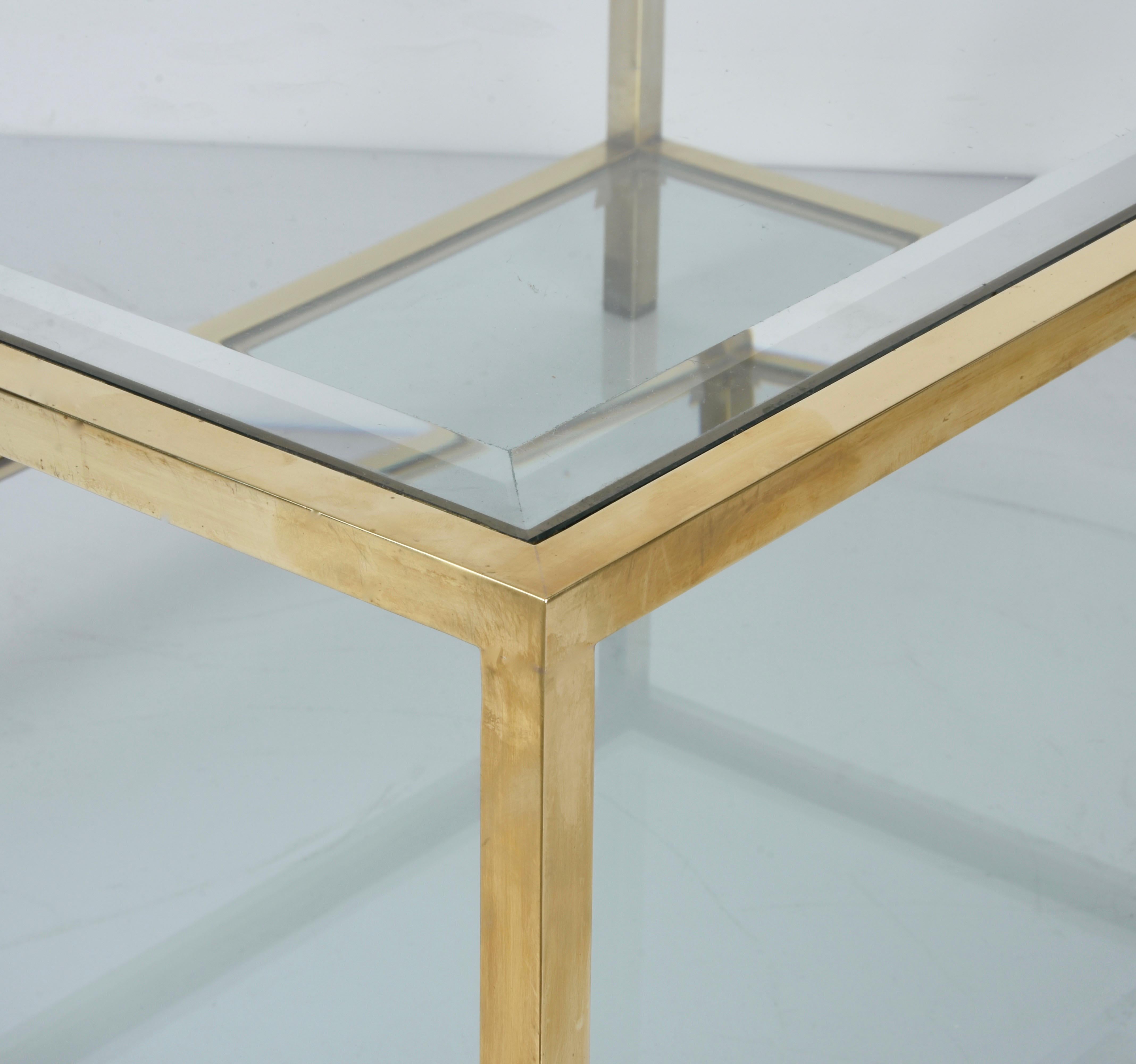 MidCentury Brass and Glass Italian Double-Tiered Rectangular Coffee Table, 1970s For Sale 12