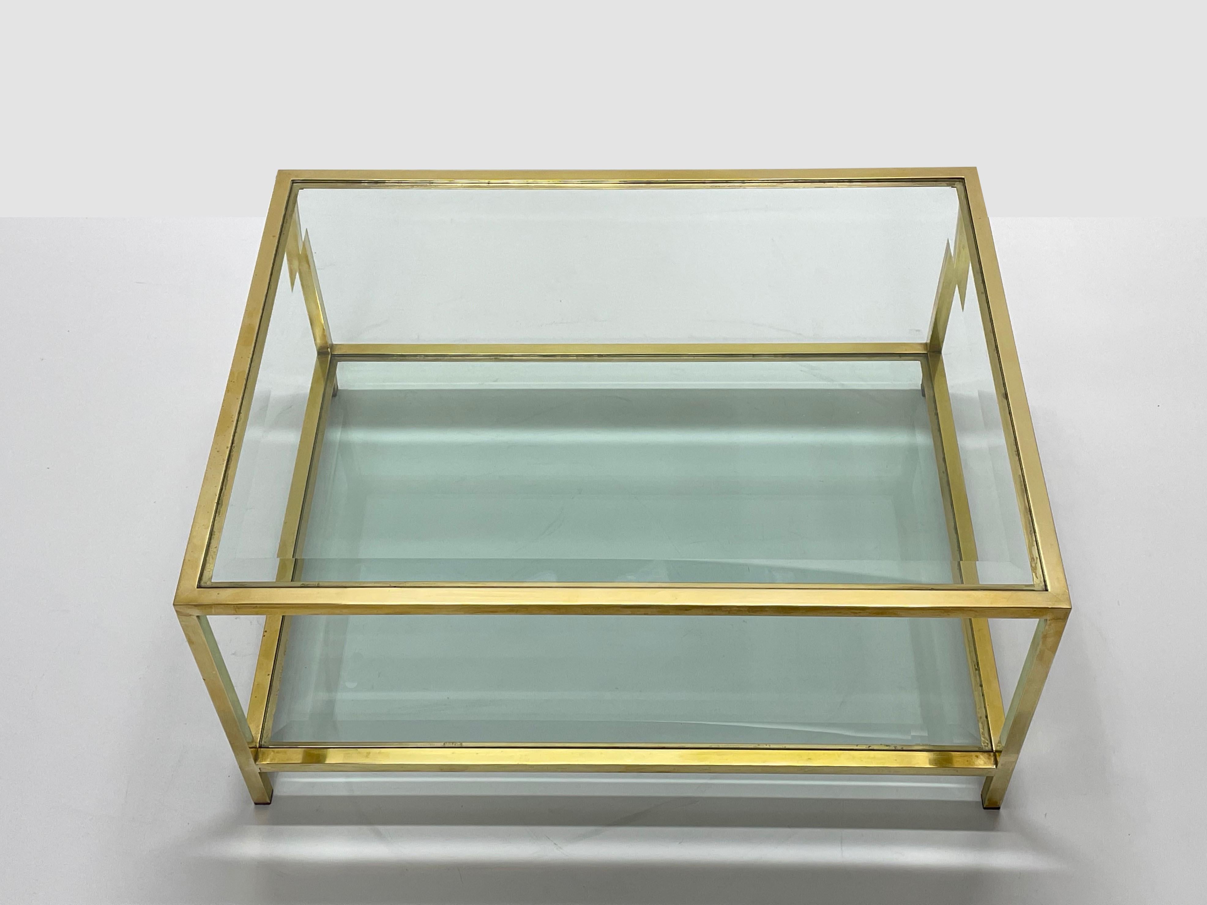 MidCentury Brass and Glass Italian Double-Tiered Rectangular Coffee Table, 1970s For Sale 13