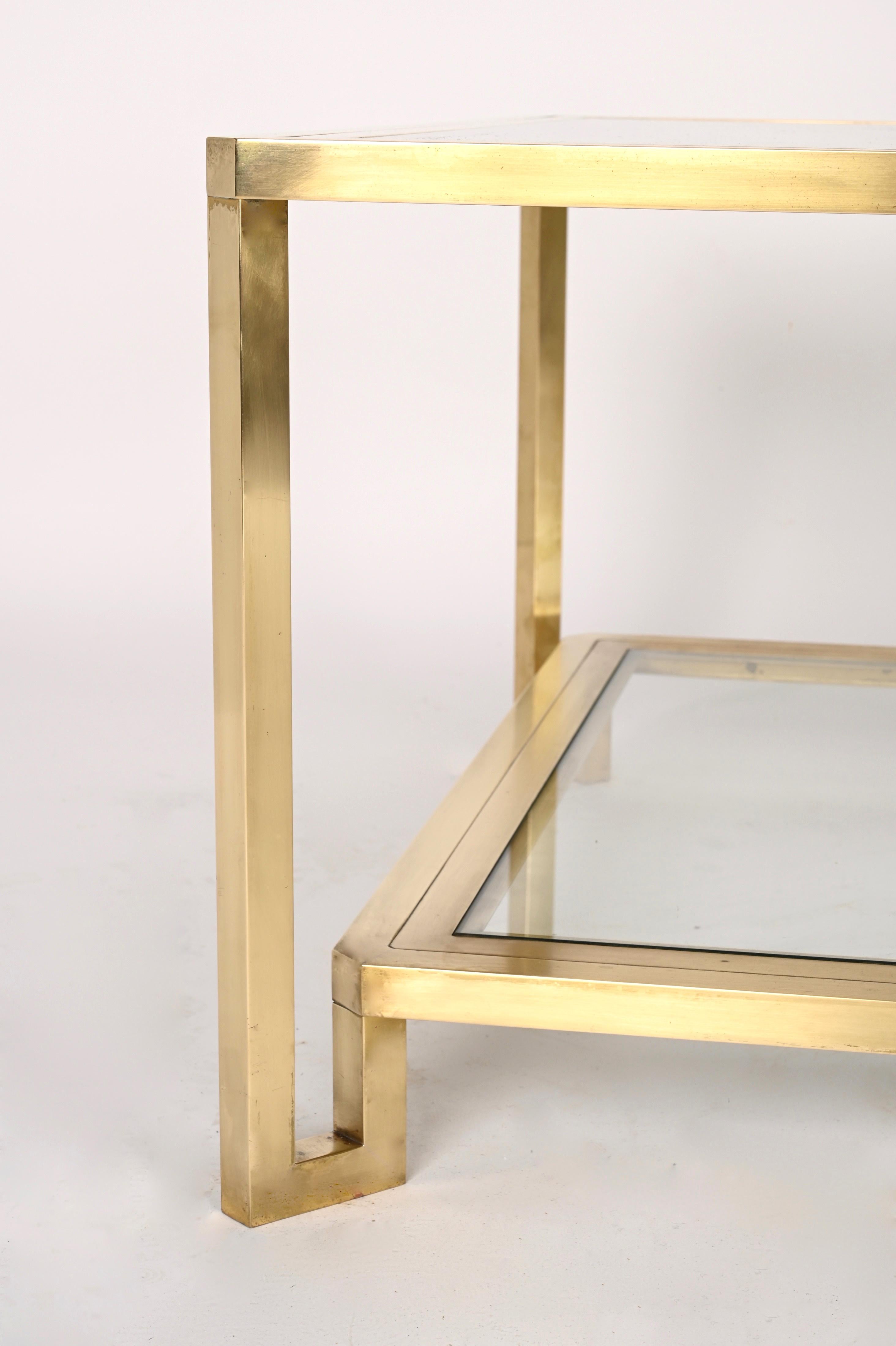 Midcentury Brass and Glass Italian Double-Tiered Rectangular Coffee Table, 1970s 13