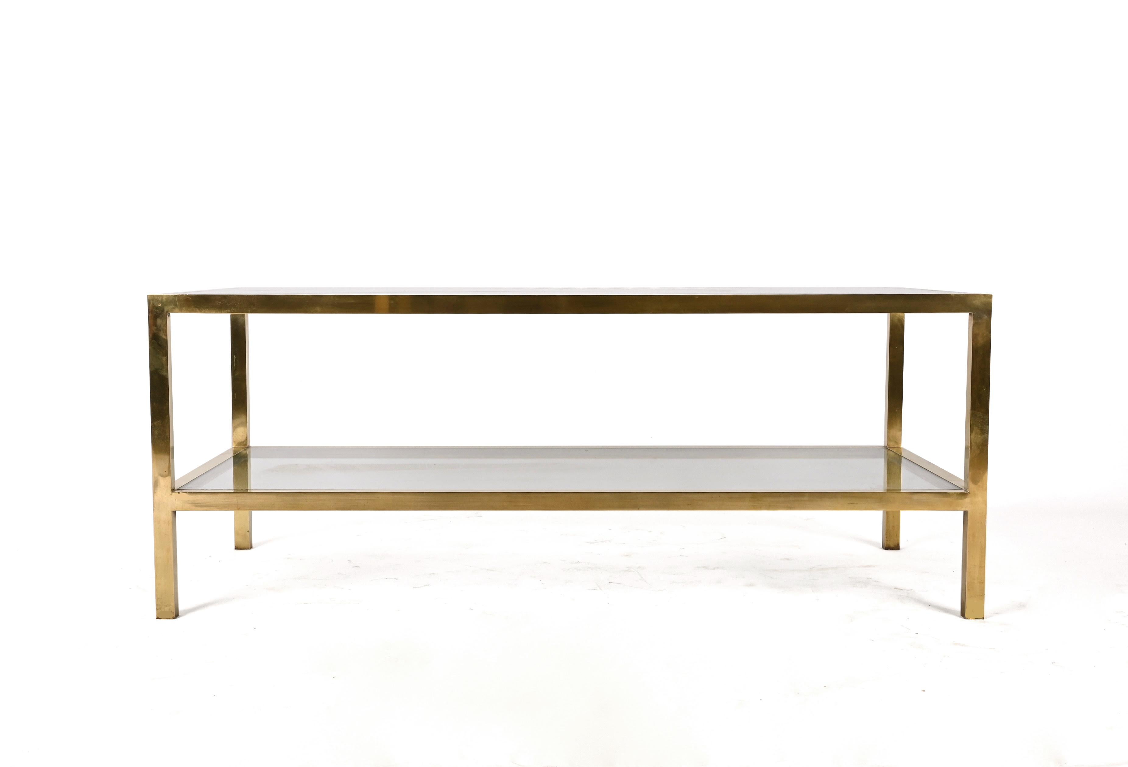 Mid-Century Modern MidCentury Brass and Glass Italian Double-Tiered Rectangular Coffee Table, 1970s