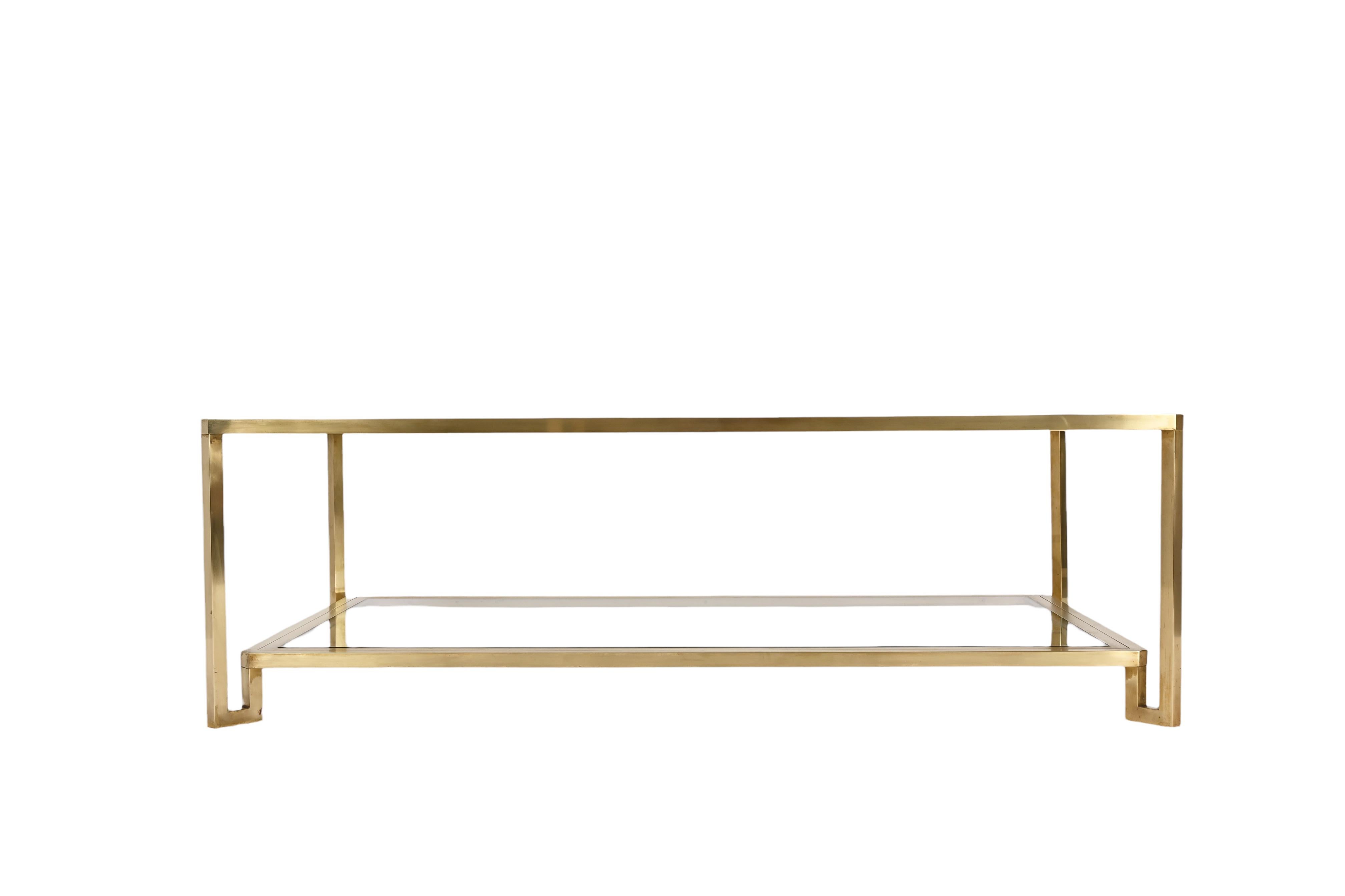 Midcentury Brass and Glass Italian Double-Tiered Rectangular Coffee Table, 1970s 1