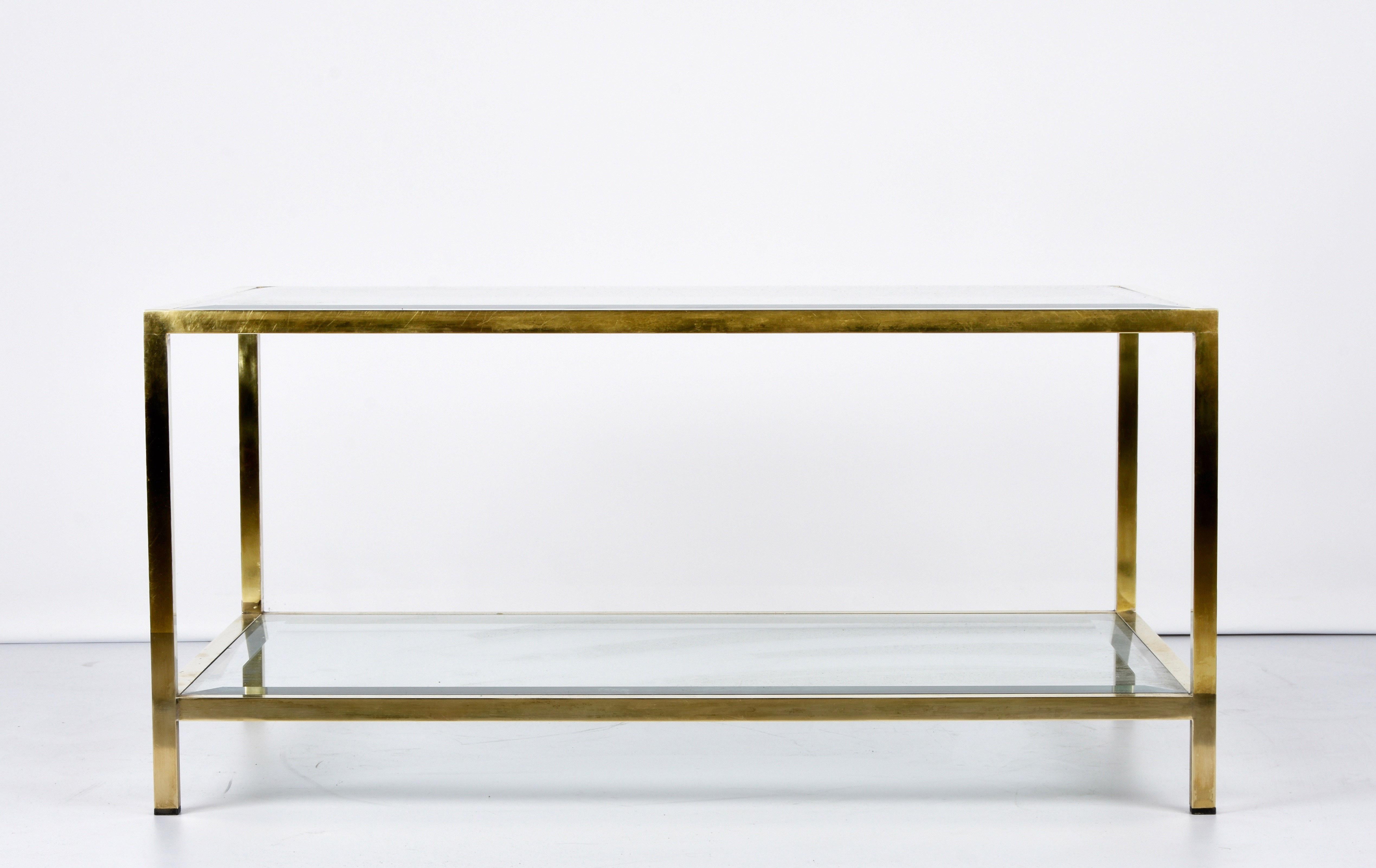 MidCentury Brass and Glass Italian Double-Tiered Rectangular Coffee Table, 1970s For Sale 2