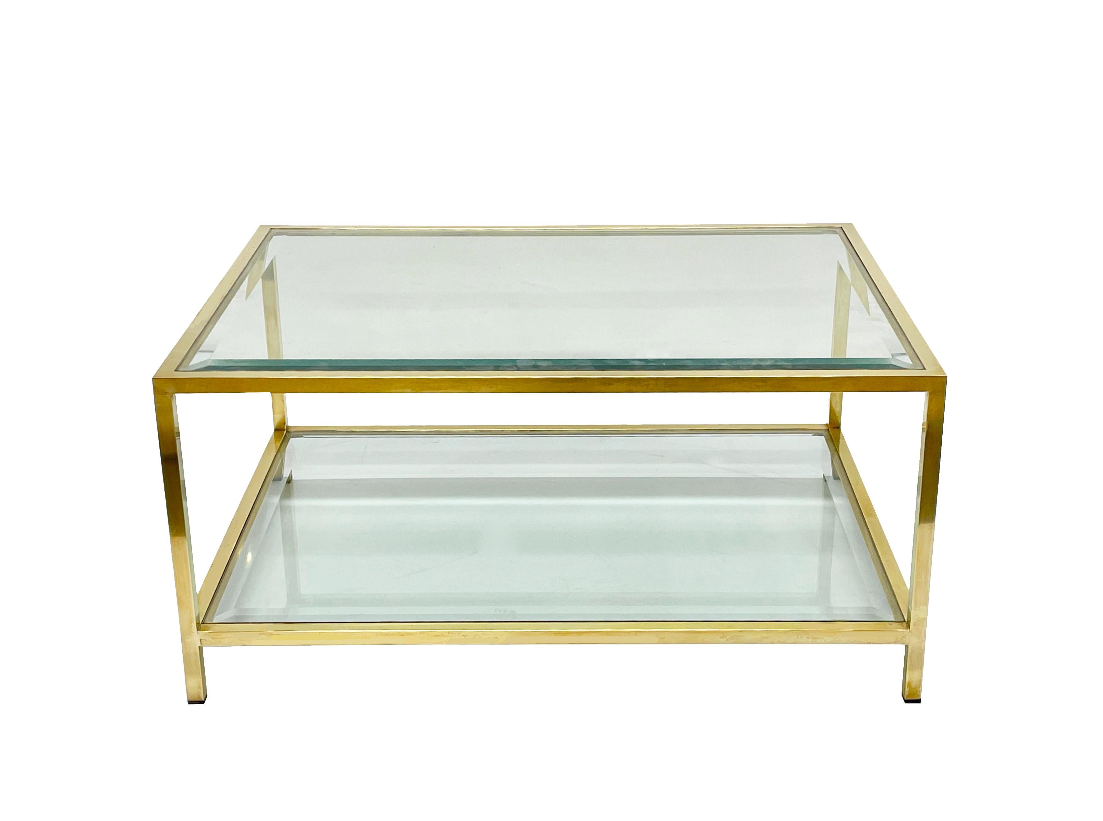 MidCentury Brass and Glass Italian Double-Tiered Rectangular Coffee Table, 1970s For Sale 4
