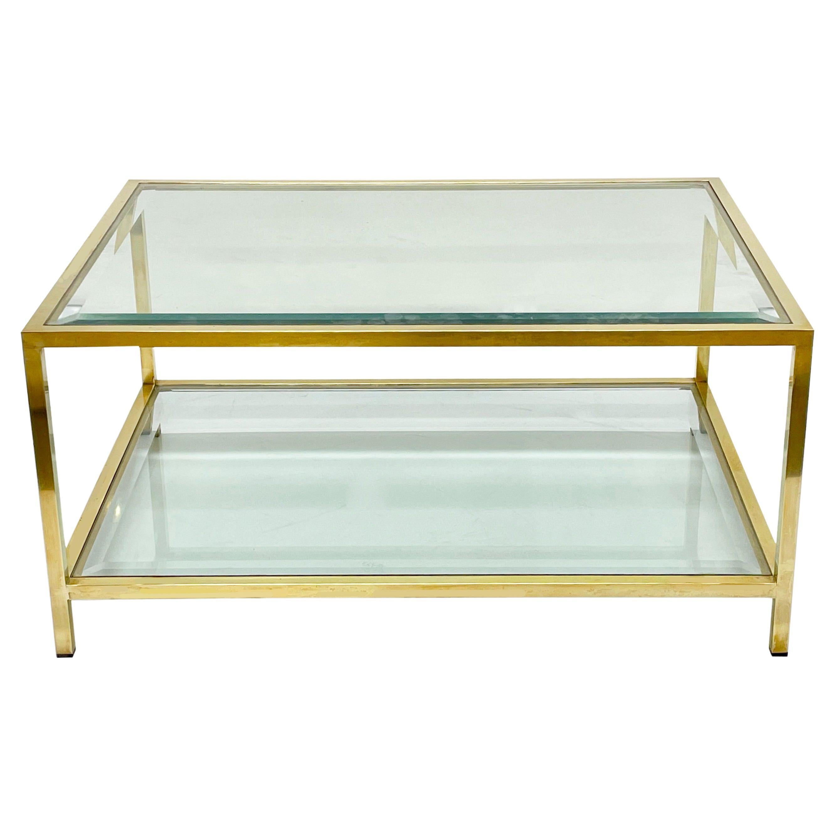 MidCentury Brass and Glass Italian Double-Tiered Rectangular Coffee Table, 1970s