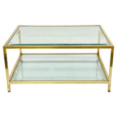 Vintage MidCentury Brass and Glass Italian Double-Tiered Rectangular Coffee Table, 1970s