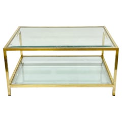 MidCentury Brass and Glass Italian Double-Tiered Rectangular Coffee Table, 1970s