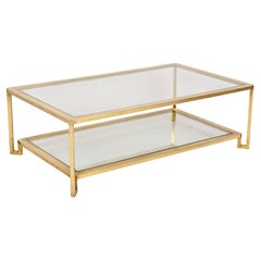 Midcentury Brass and Glass Italian Double-Tiered Rectangular Coffee Table, 1970s