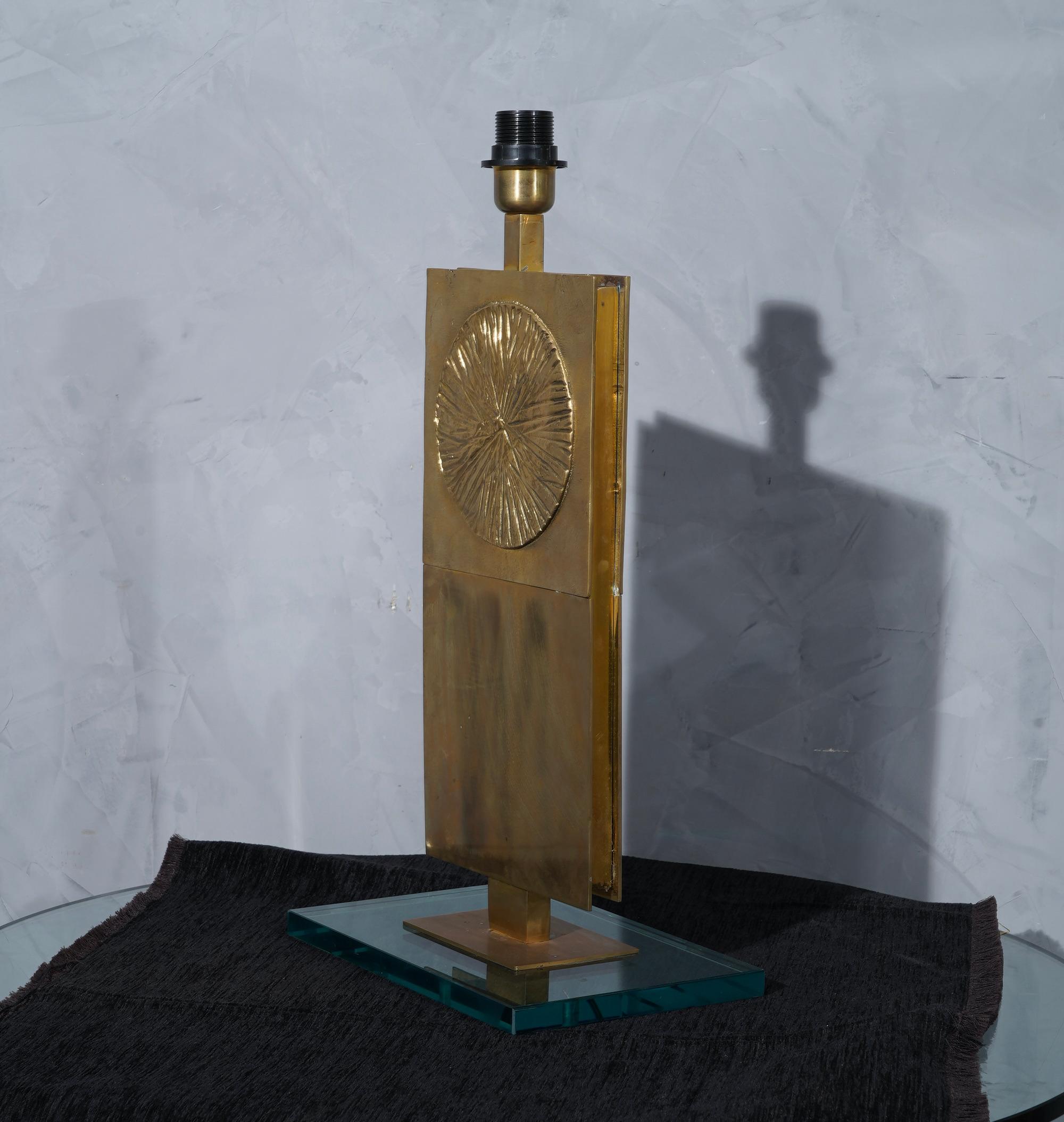 Late 20th Century MidCentury Brass and Glass Italian School Table Lamp, 1980