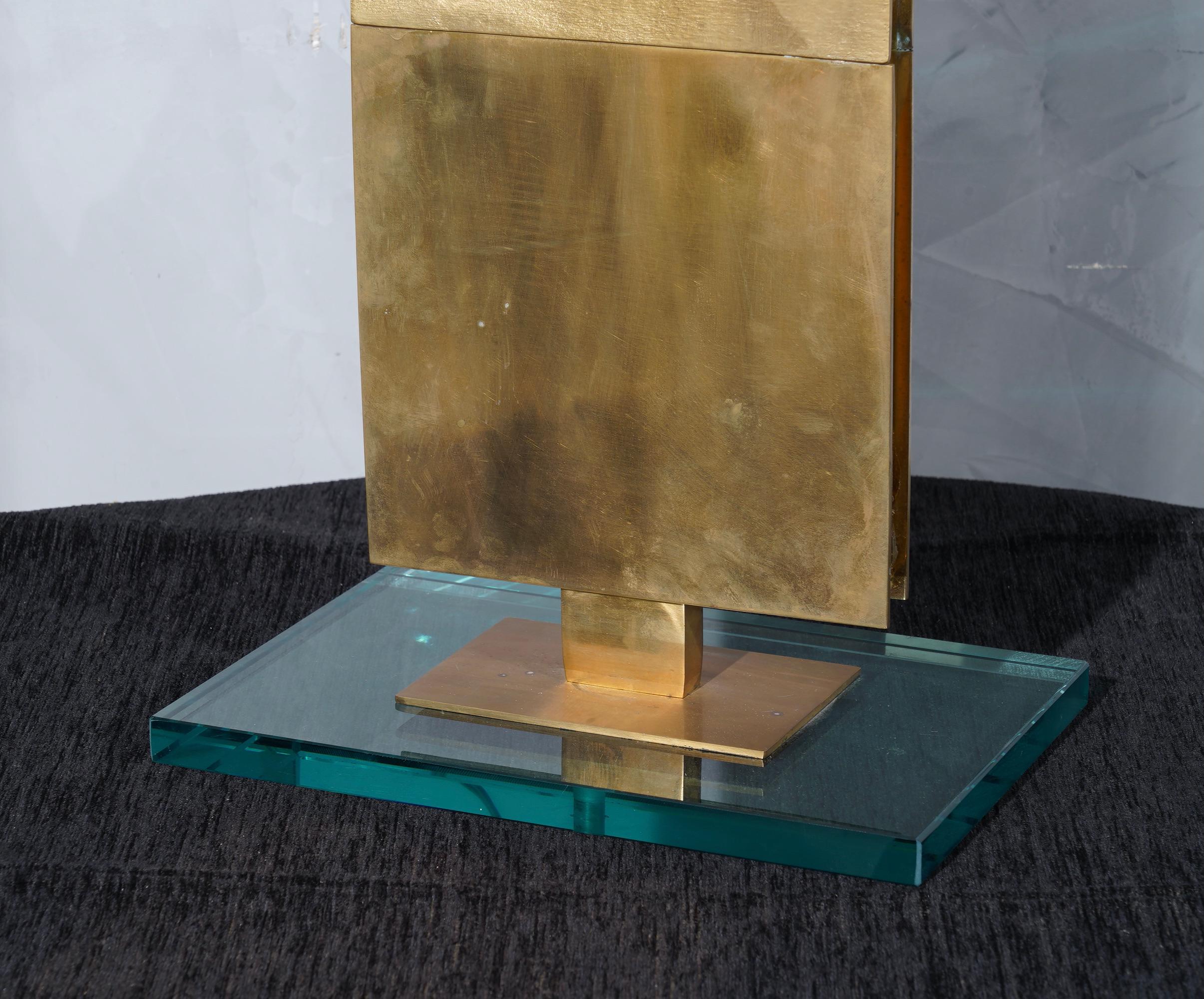 MidCentury Brass and Glass Italian School Table Lamp, 1980 2