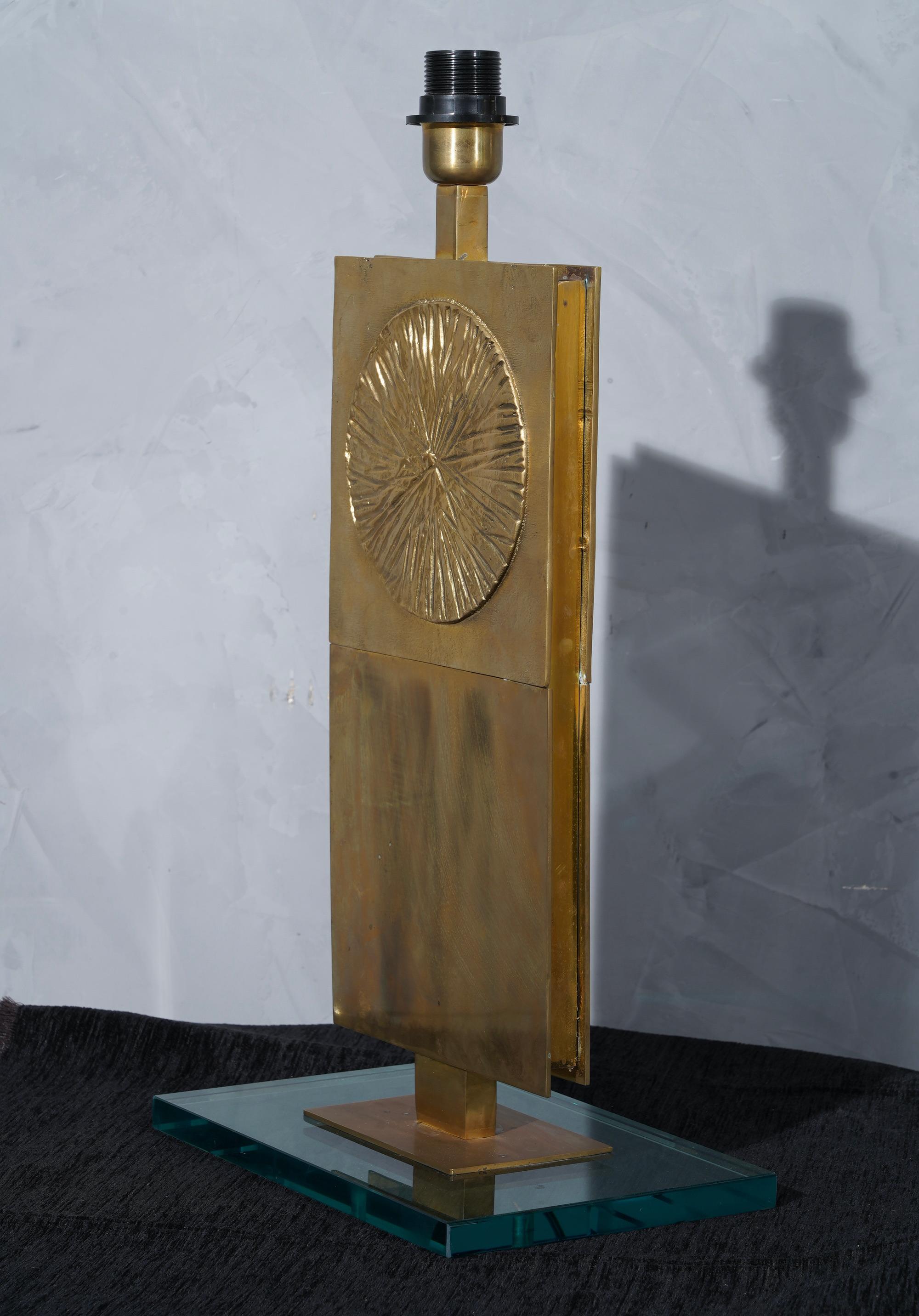 MidCentury Brass and Glass Italian School Table Lamp, 1980 3