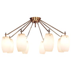 Midcentury Brass and Glass Large Chandelier by Arredoluce, Milan, 1950s