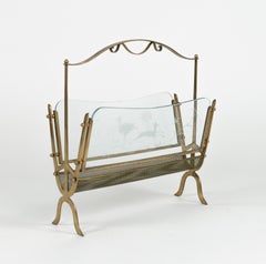 Midcentury Brass and Glass Magazine Rack Attributed to Fontana Arte, Italy 1950s