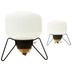 Midcentury Brass and Glass Nightstand Lamp, 1950s, Set of Two