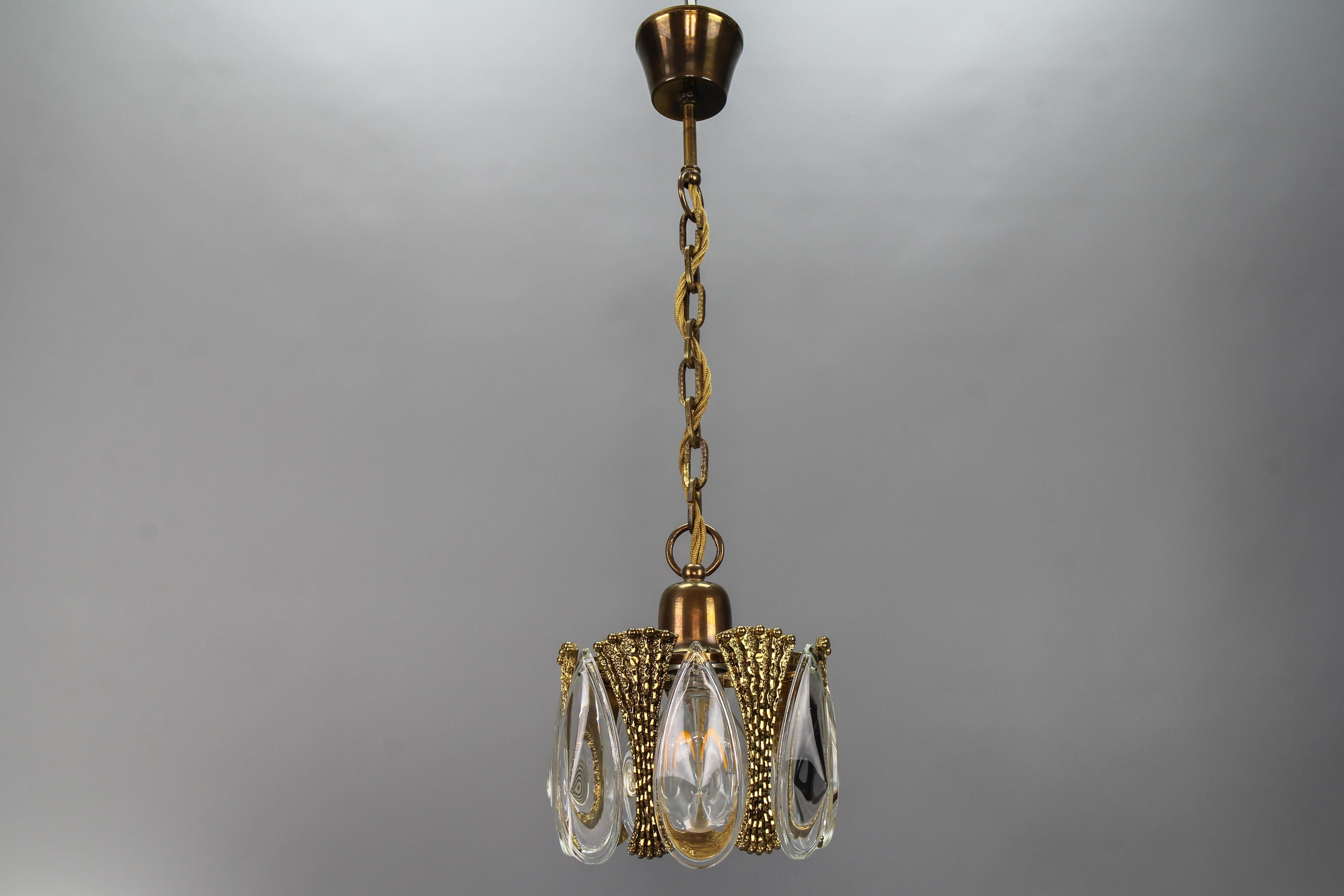 Midcentury Brass and Glass Pendant Light, 1970s 4