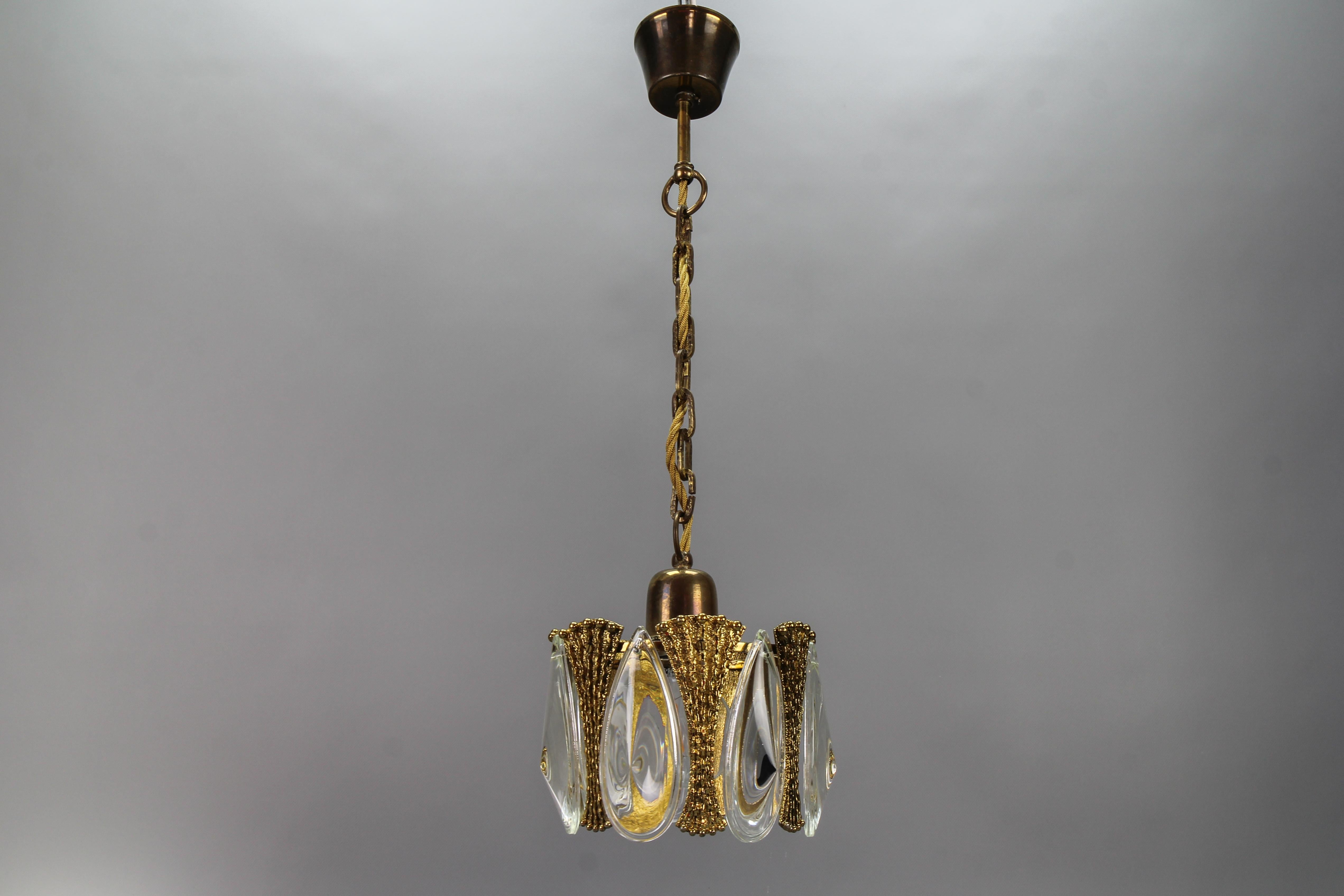 Midcentury Brass and Glass Pendant Light, 1970s 5