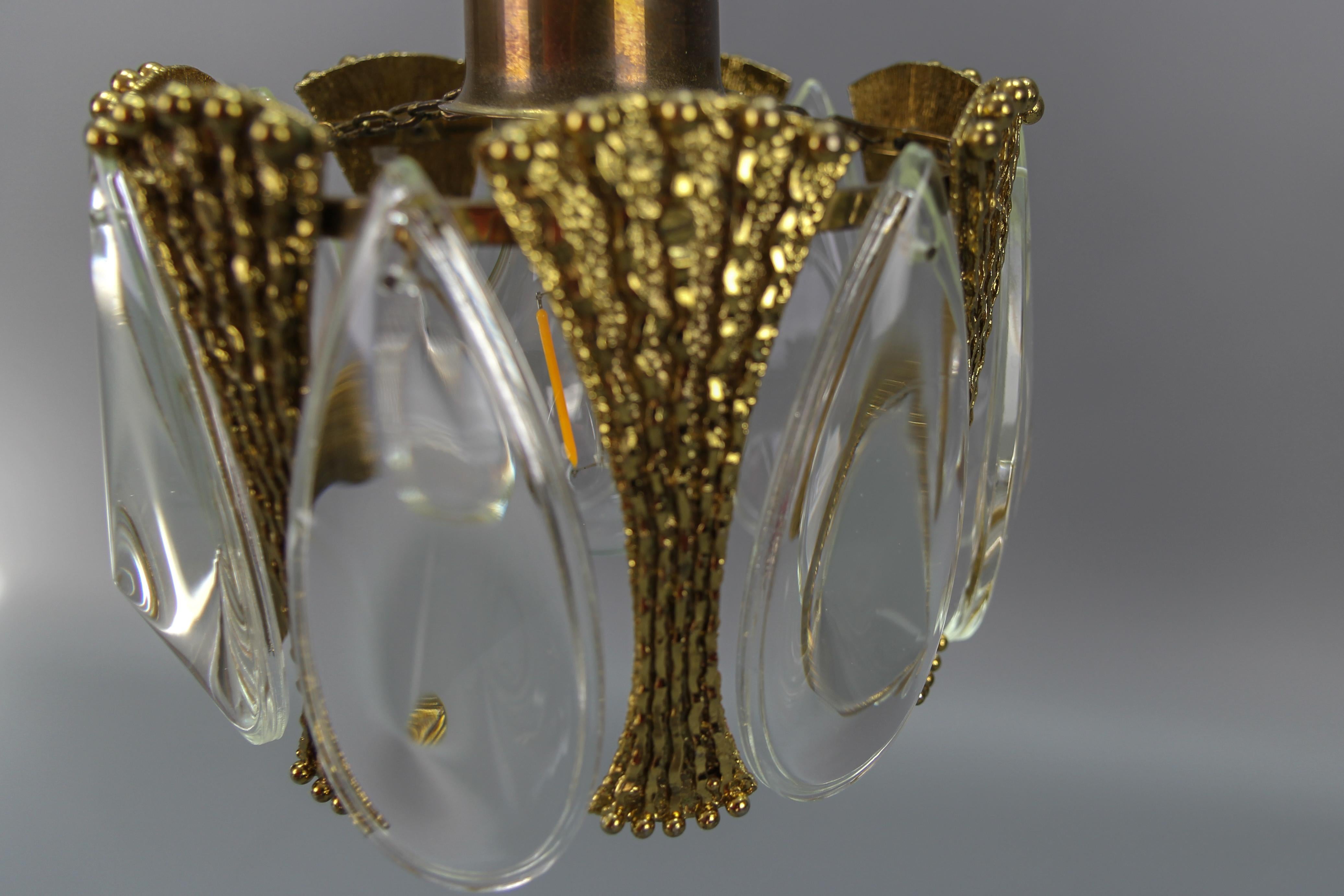 Midcentury Brass and Glass Pendant Light, 1970s 6
