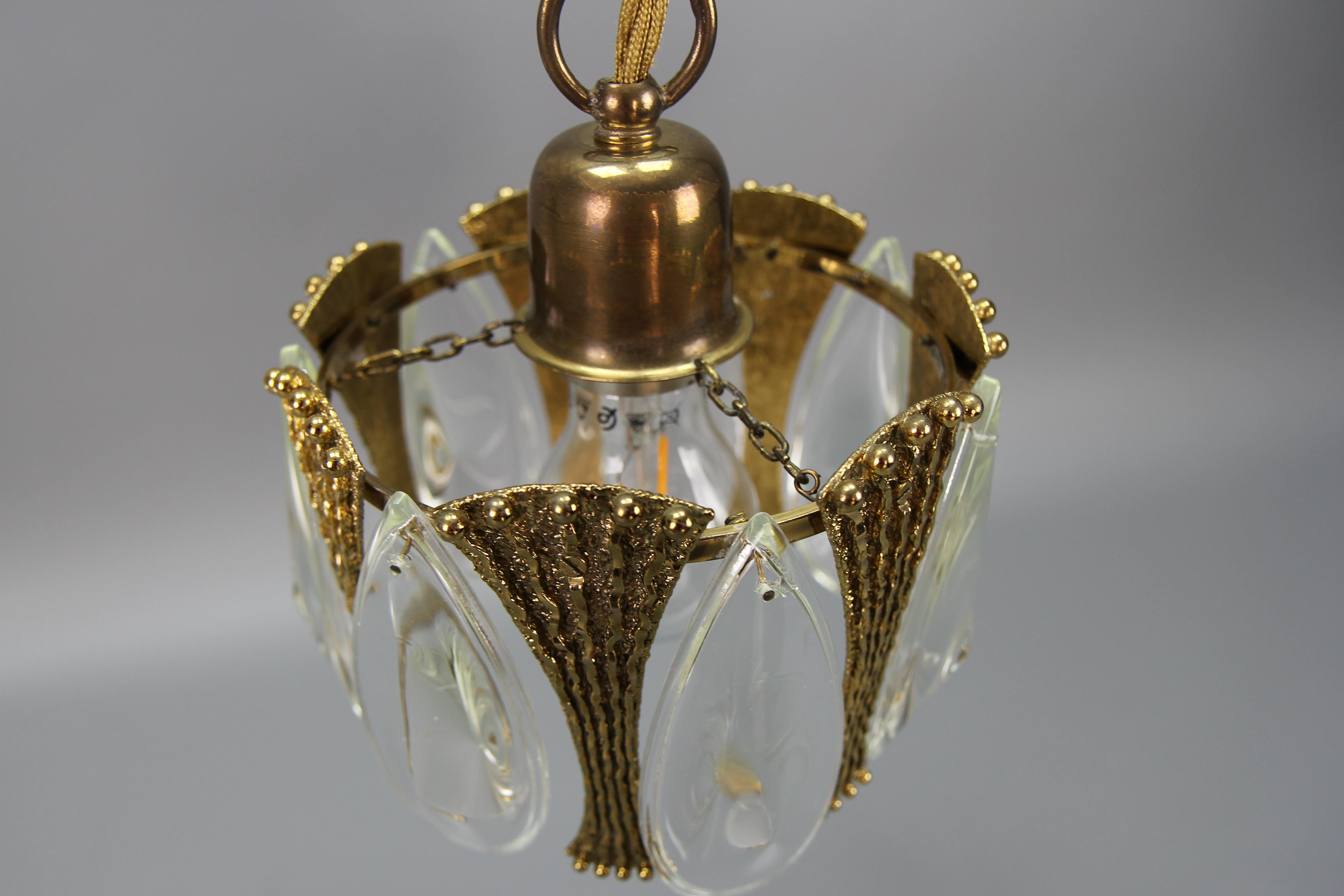 Midcentury Brass and Glass Pendant Light, 1970s 7