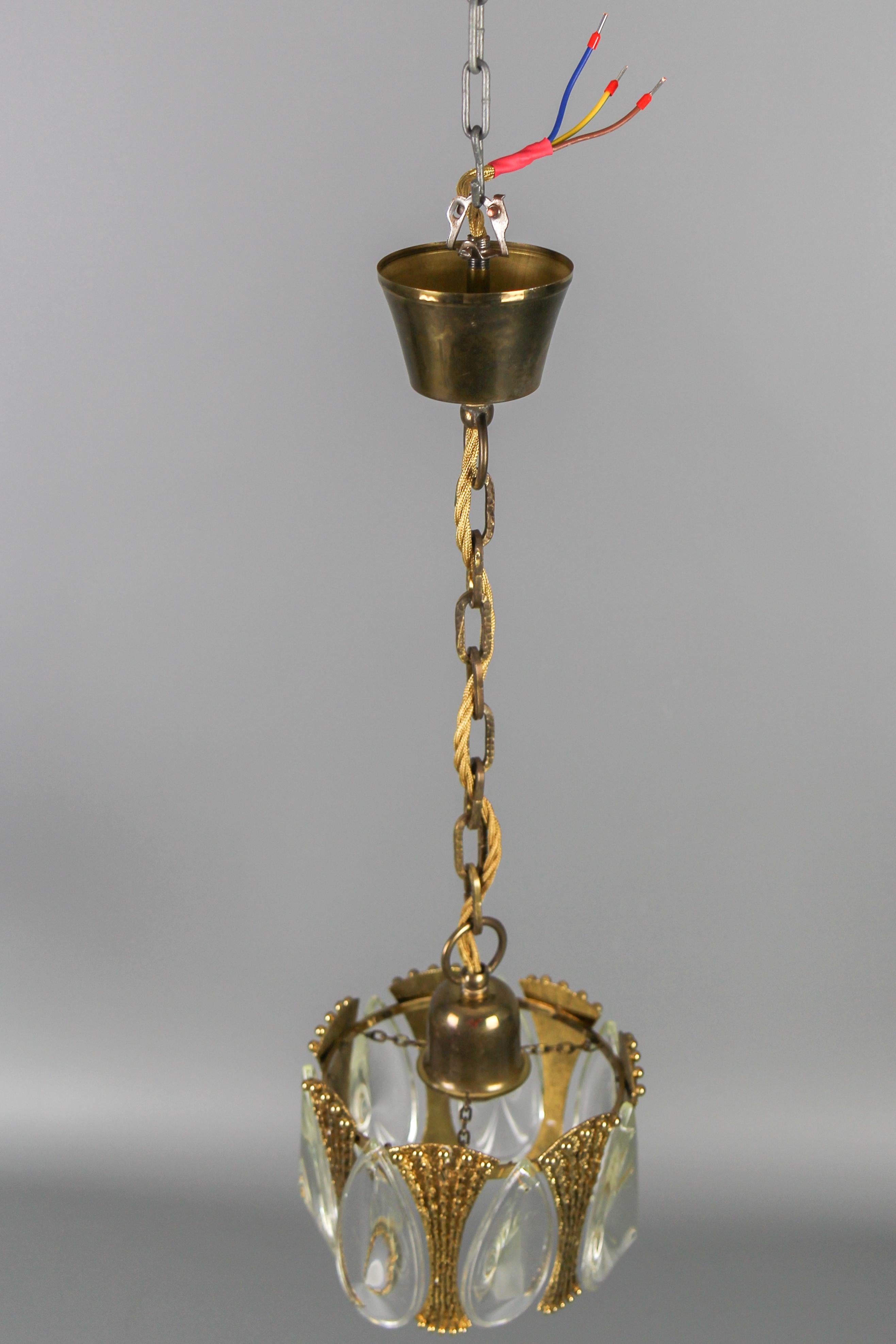 Midcentury Brass and Glass Pendant Light, 1970s 8