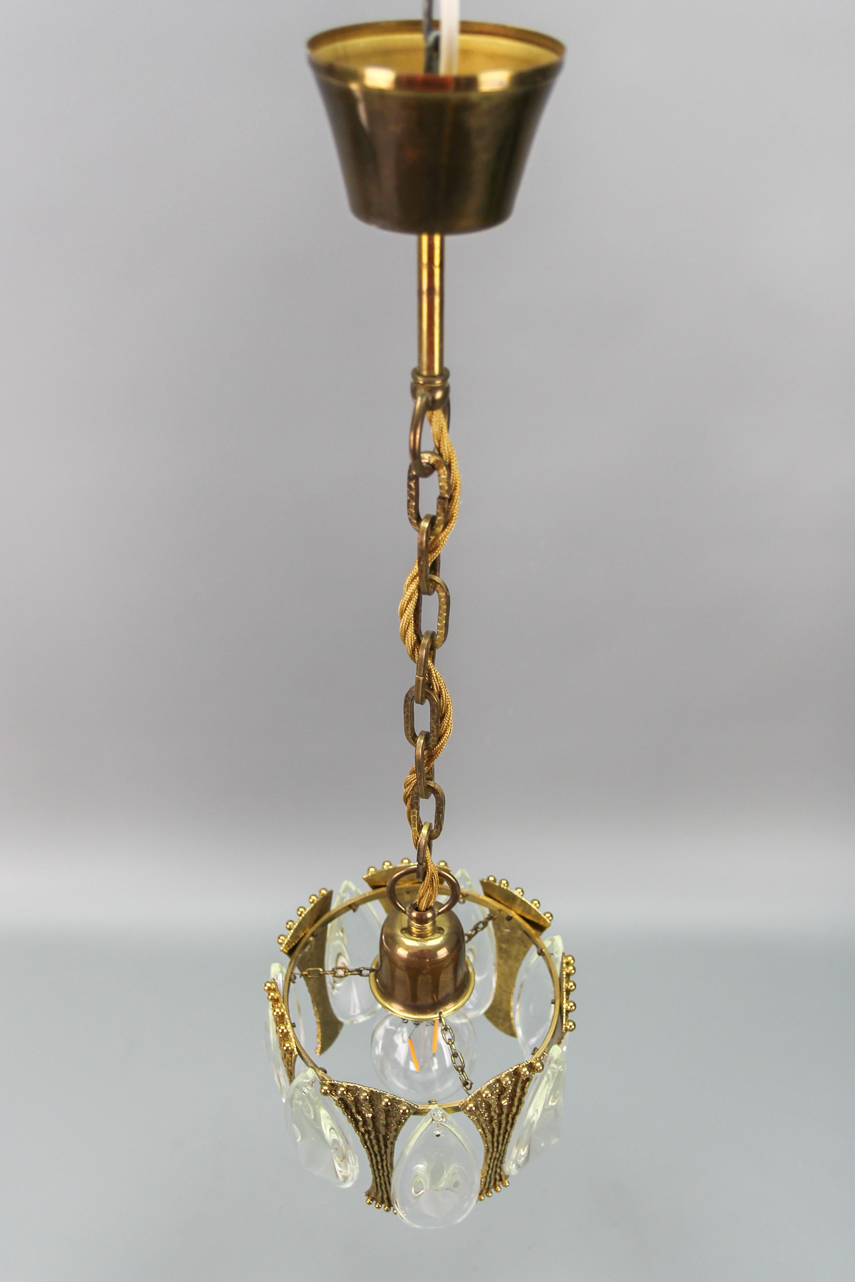 Midcentury Brass and Glass Pendant Light, 1970s 9