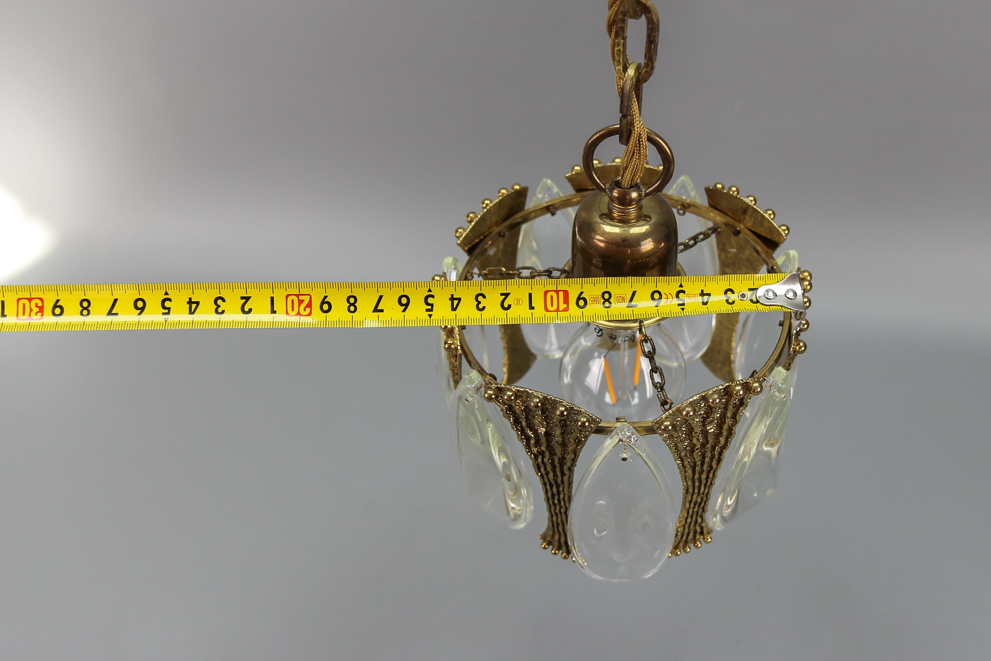Midcentury Brass and Glass Pendant Light, 1970s 10