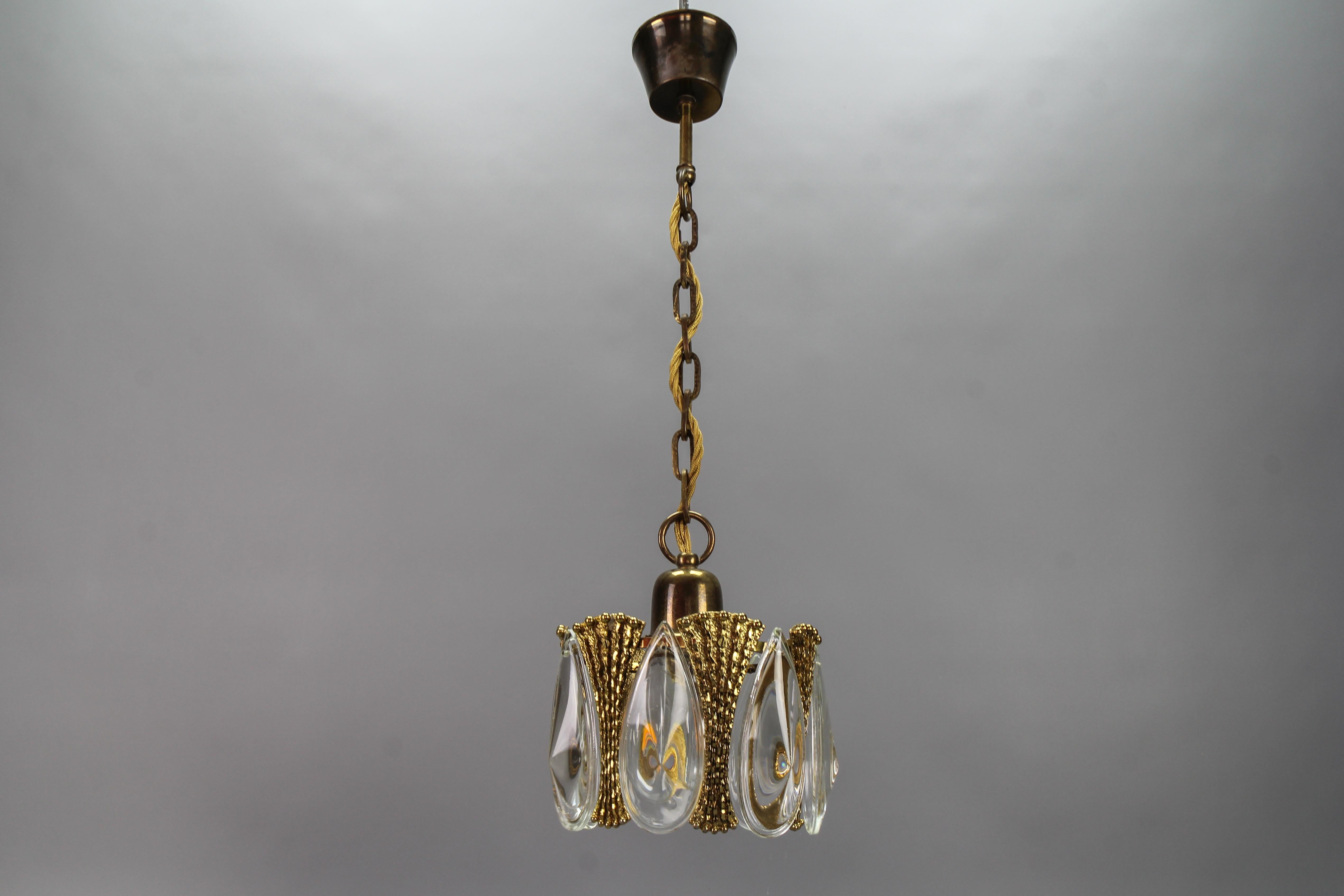 Midcentury Brass and Glass Pendant Light, 1970s 12