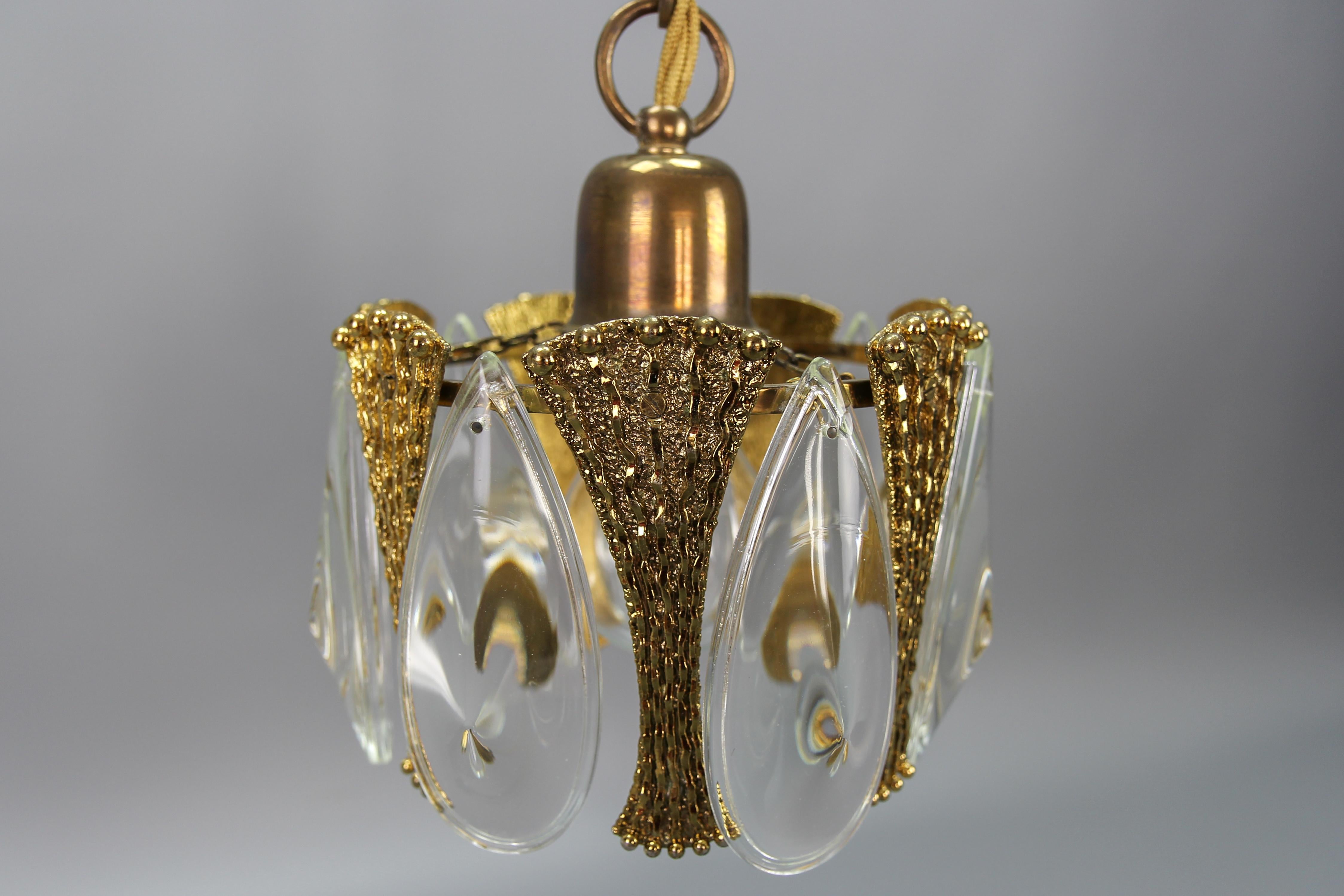 Midcentury Brass and Glass Pendant Light, 1970s In Good Condition In Barntrup, DE