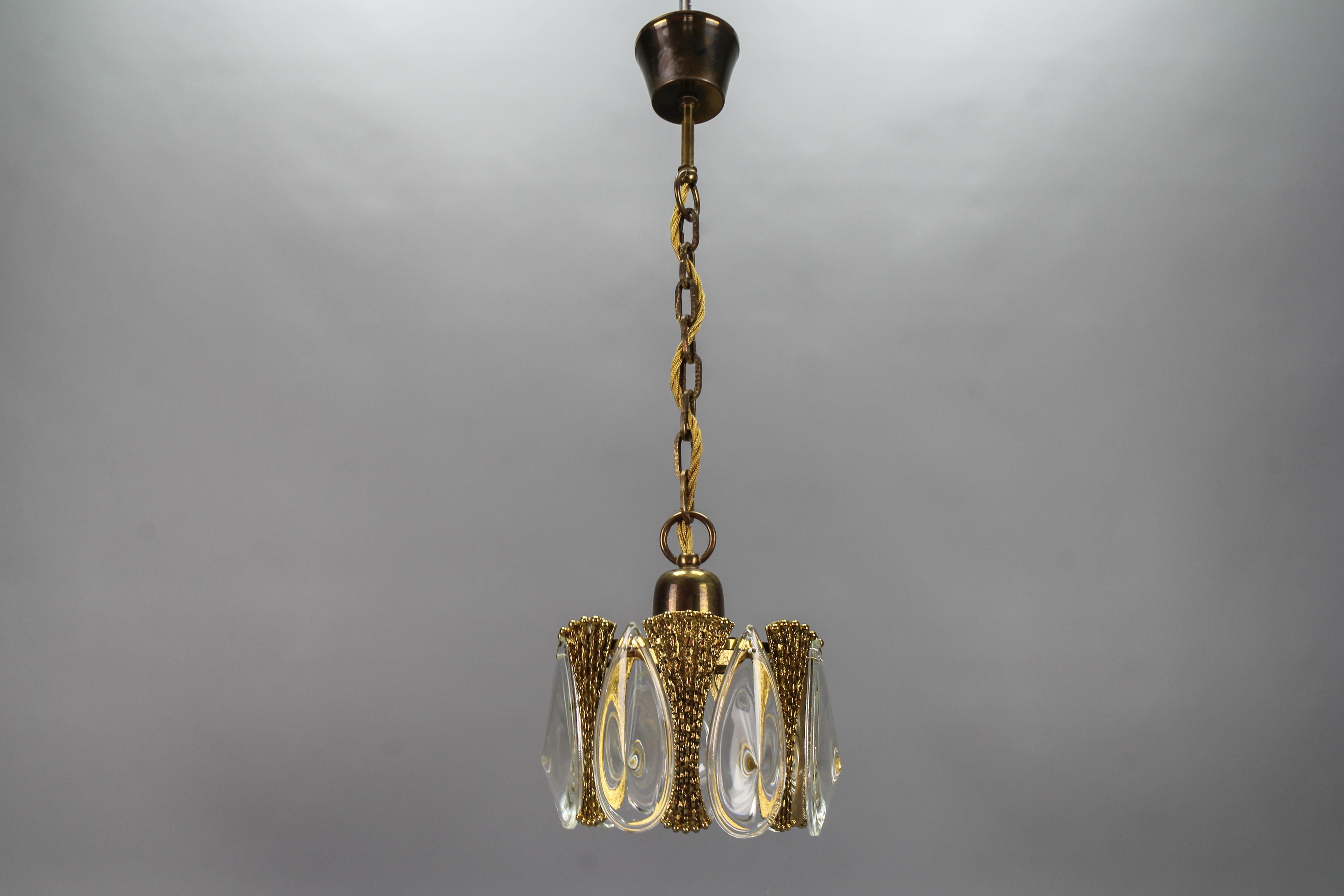 Late 20th Century Midcentury Brass and Glass Pendant Light, 1970s