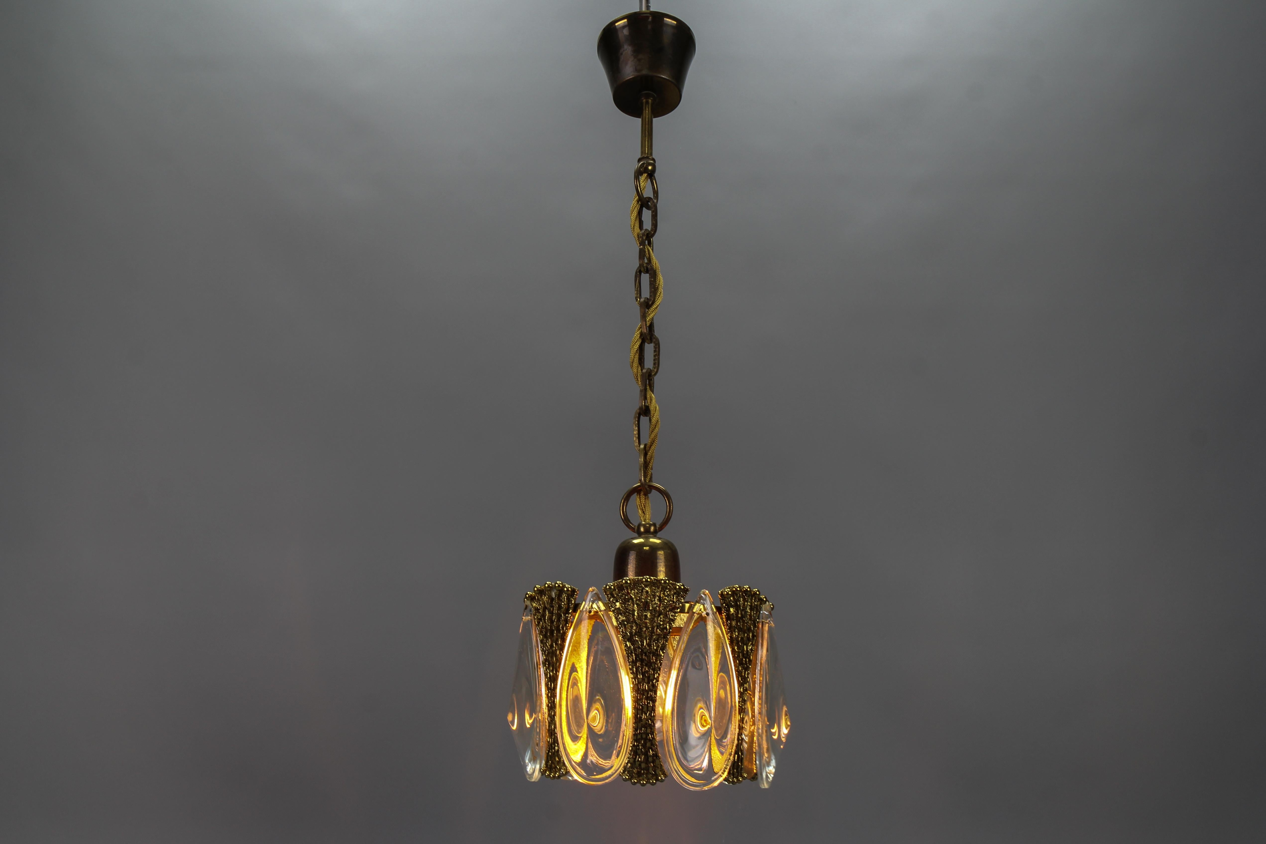 Metal Midcentury Brass and Glass Pendant Light, 1970s